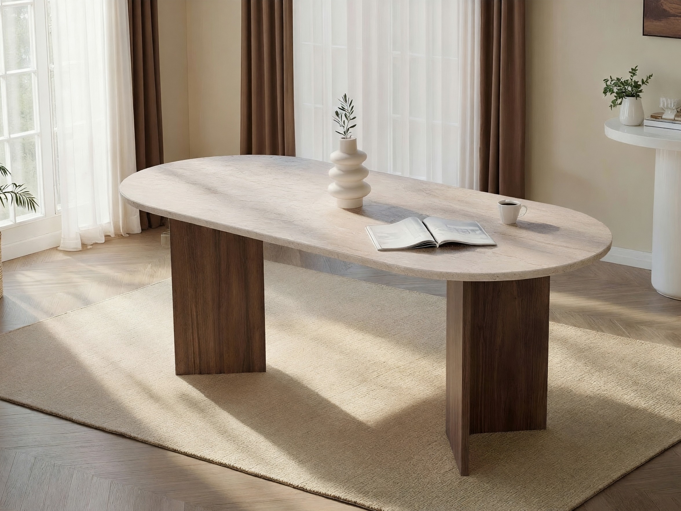 Masă Novato 138 (Deschis Travertine + Nuc)