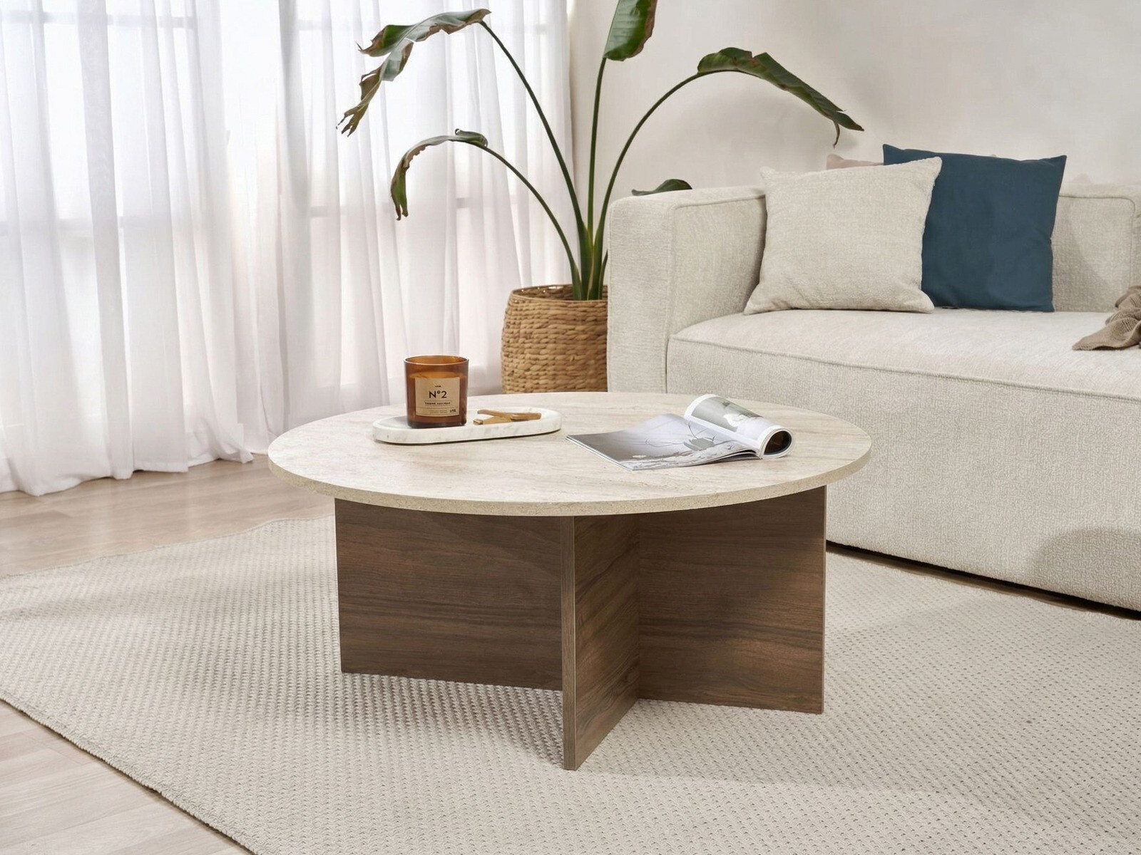 Măsuță de cafea Novato 137 (Deschis Travertine + Nuc)