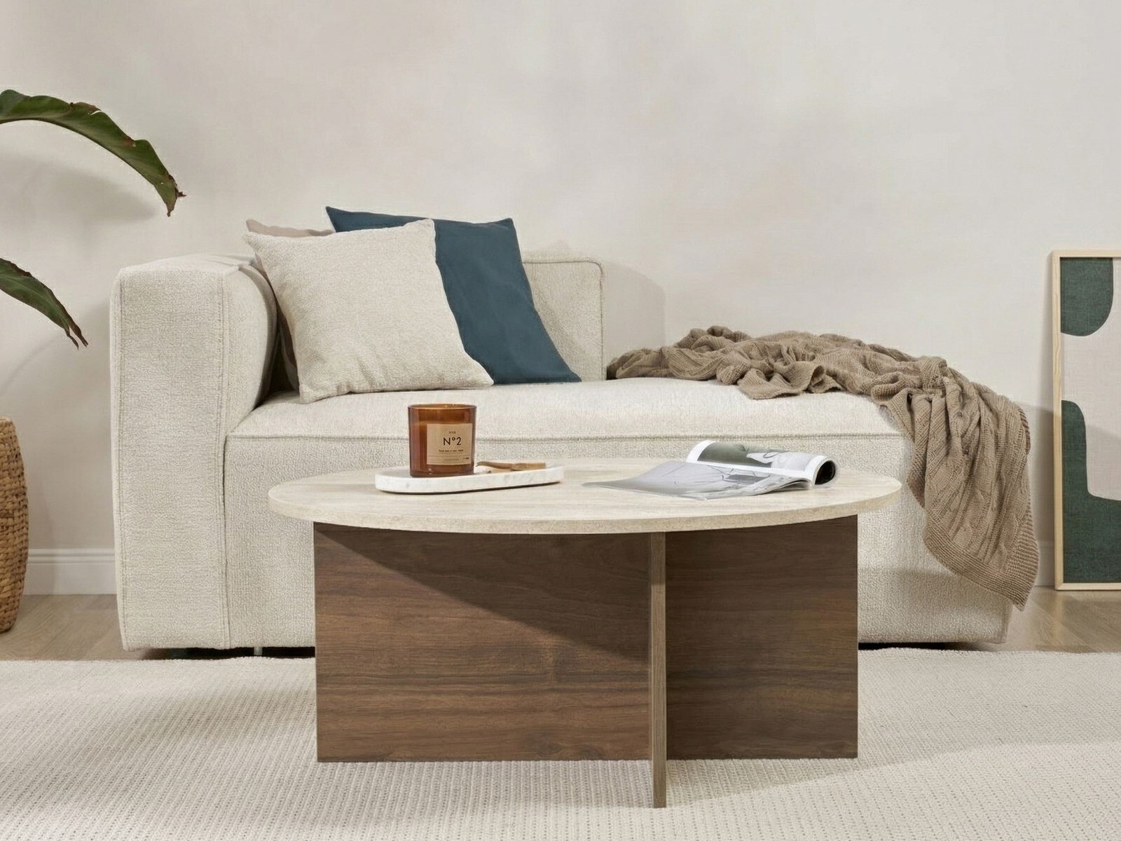 Măsuță de cafea Novato 137 (Deschis Travertine + Nuc)