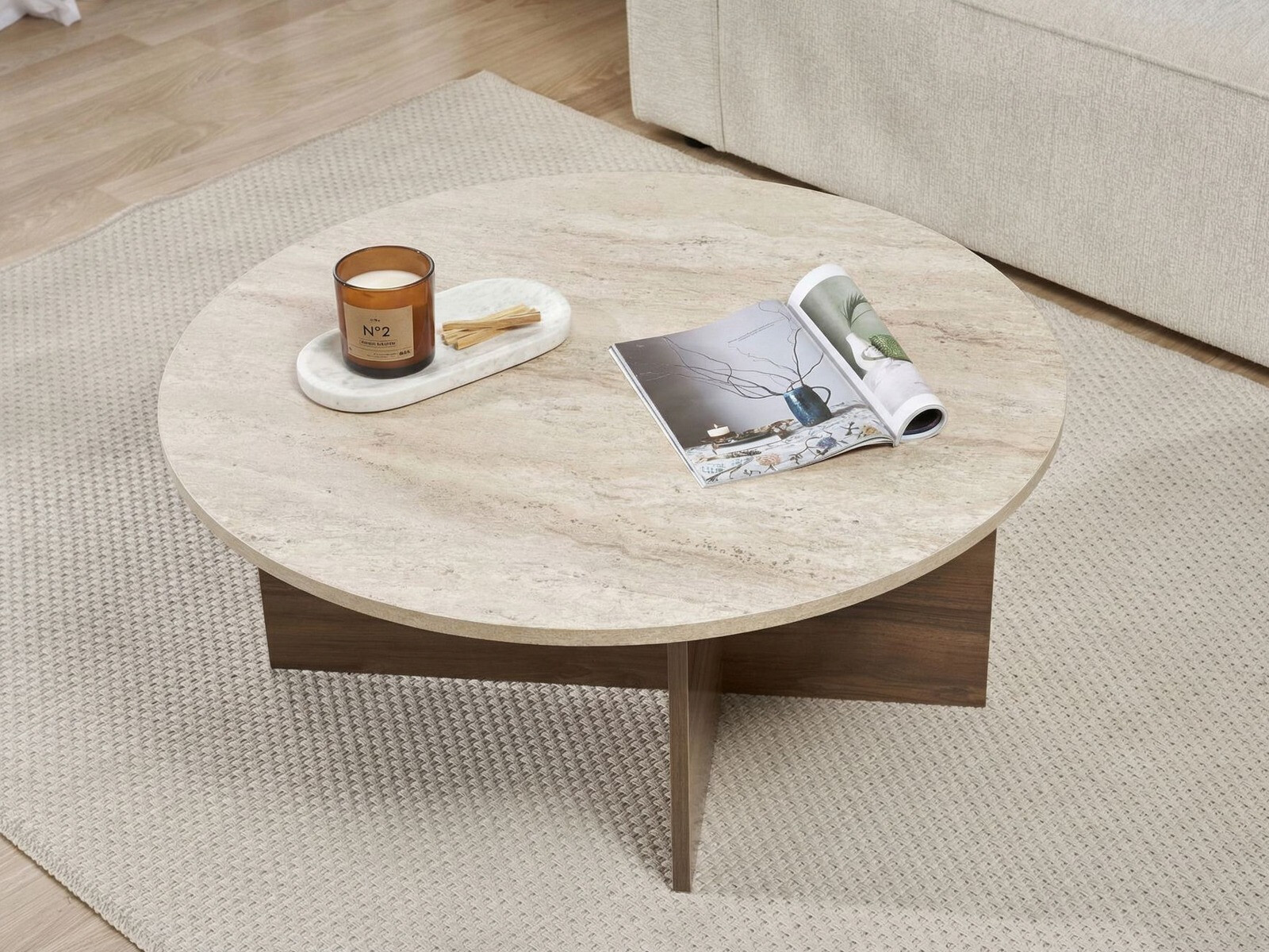 Măsuță de cafea Novato 137 (Deschis Travertine + Nuc)