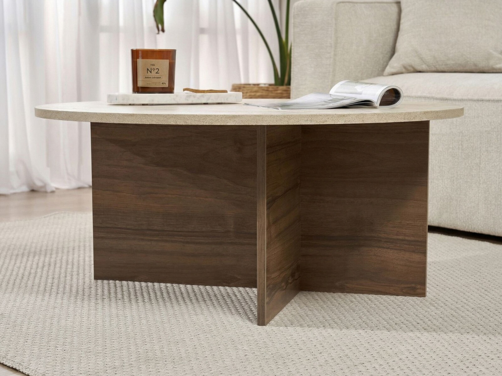 Măsuță de cafea Novato 137 (Deschis Travertine + Nuc)