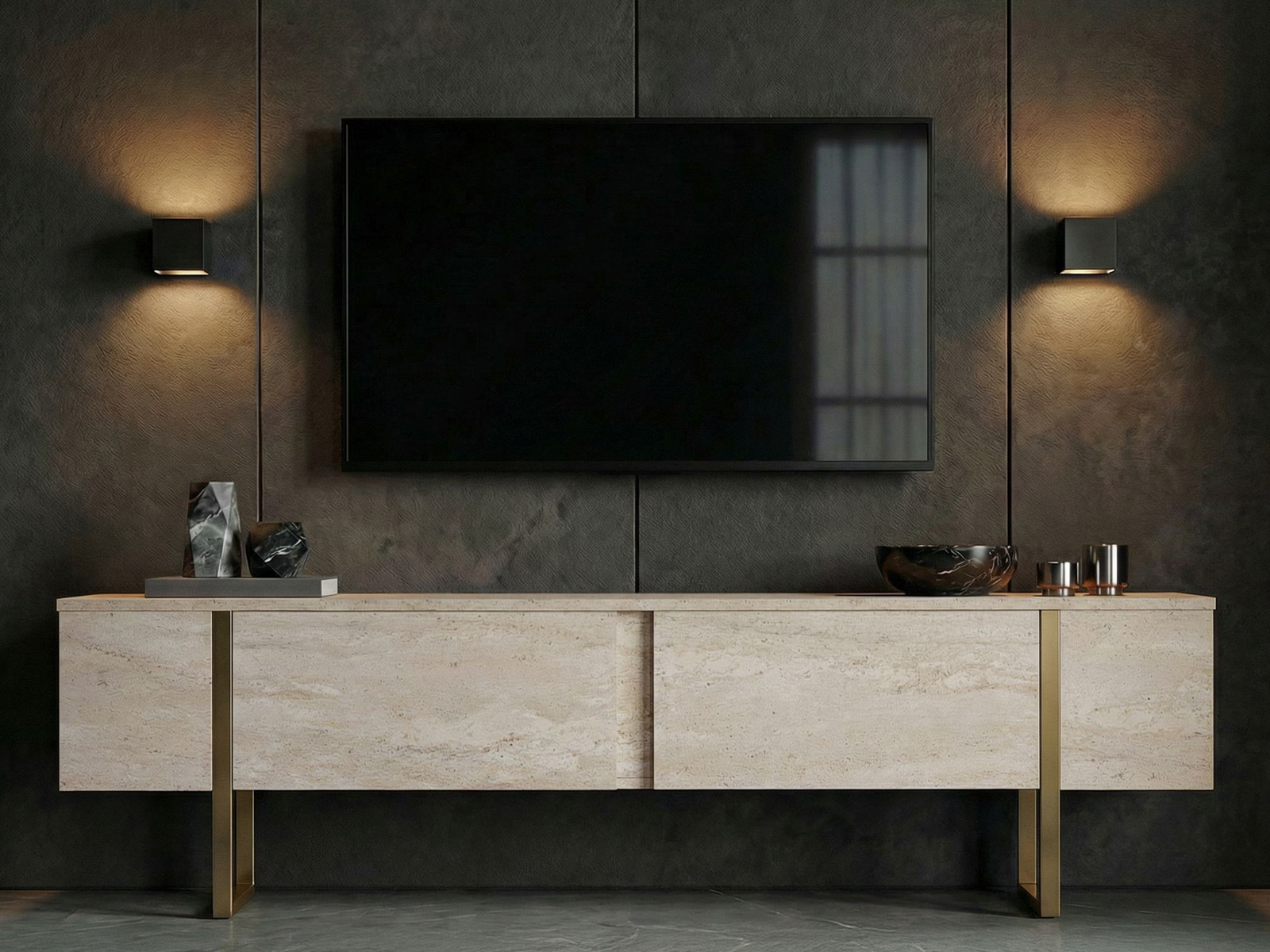 Comodă TV Novato 156 (Auriu + Deschis Travertine)