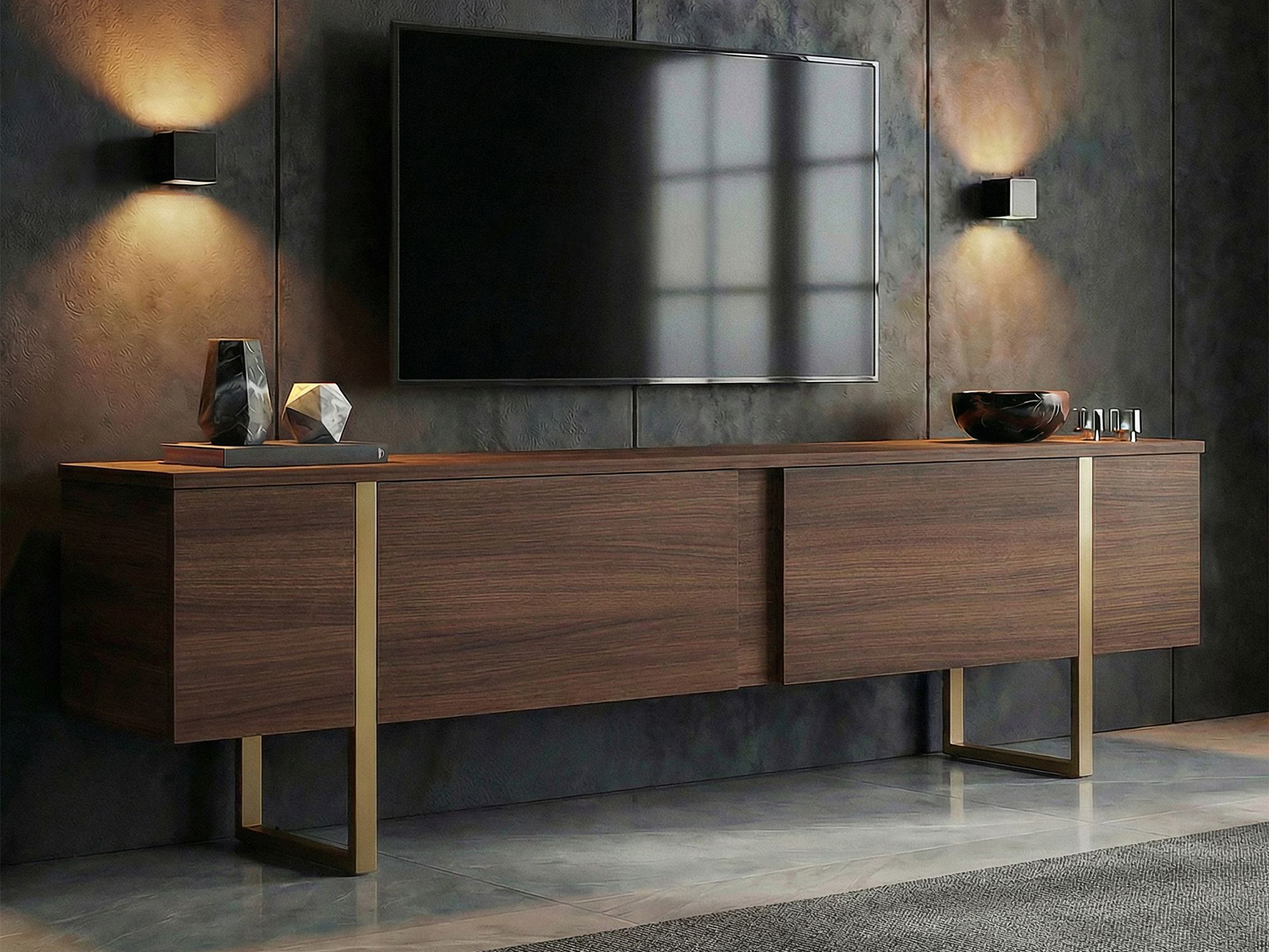 Comodă TV Novato 156 (Auriu + Nuc)