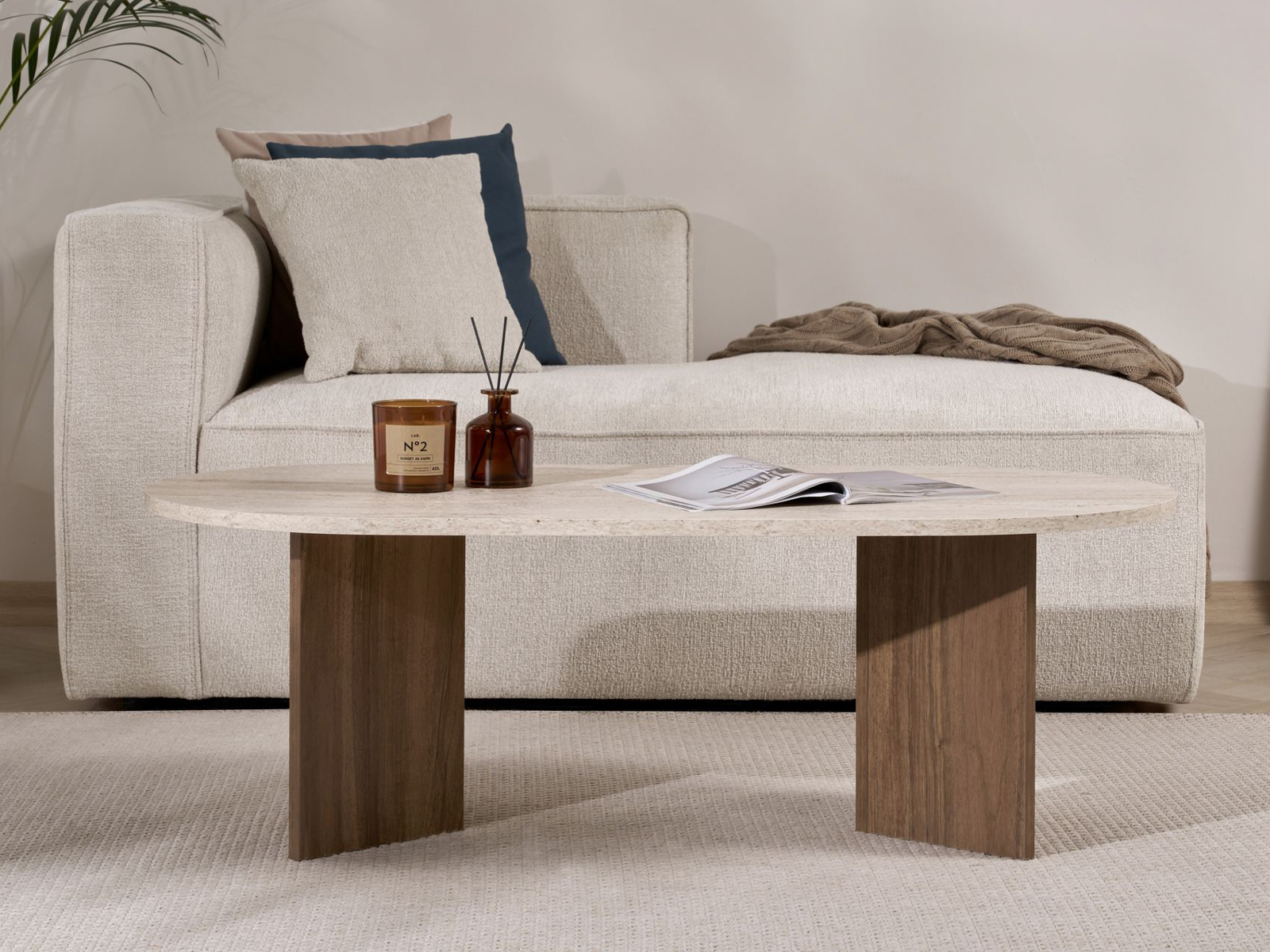 Măsuță de cafea Novato 111 (Deschis Travertine + Nuc)