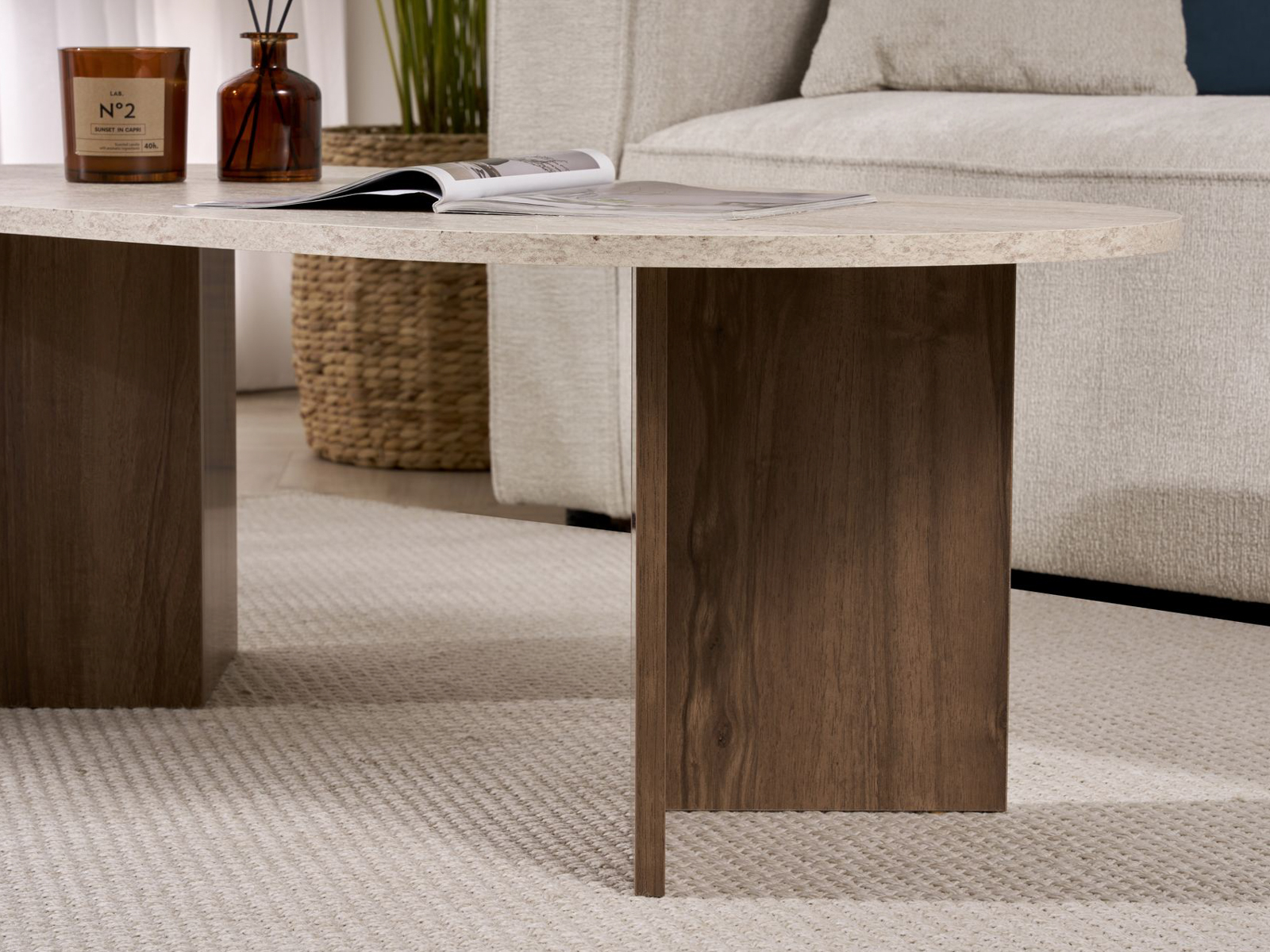 Măsuță de cafea Novato 111 (Deschis Travertine + Nuc)