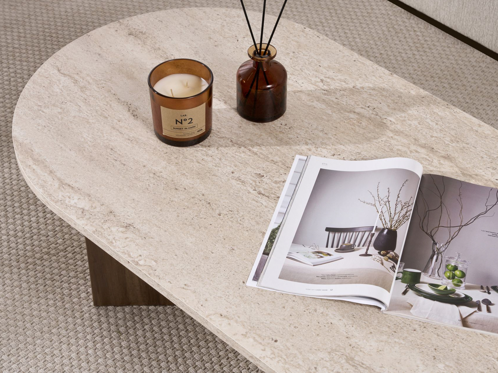 Măsuță de cafea Novato 111 (Deschis Travertine + Nuc)