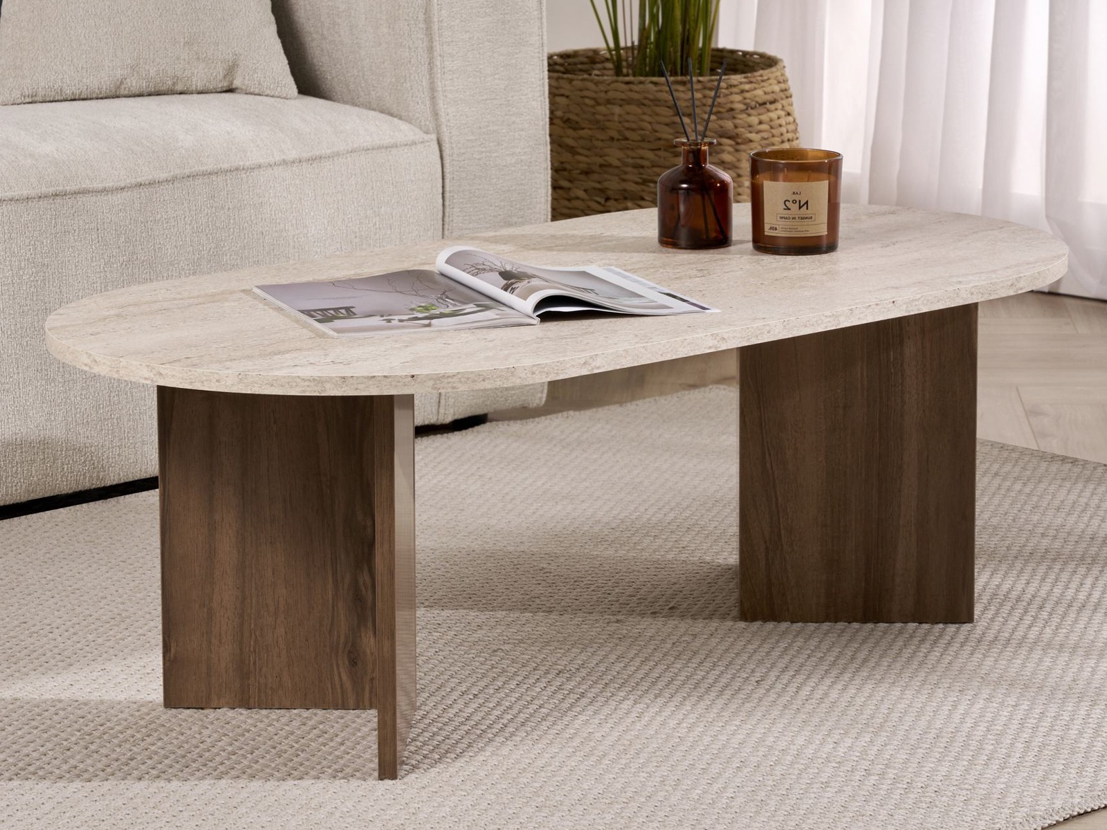 Măsuță de cafea Novato 111 (Deschis Travertine + Nuc)