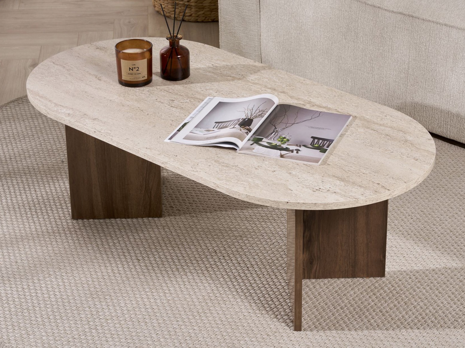 Măsuță de cafea Novato 111 (Deschis Travertine + Nuc)
