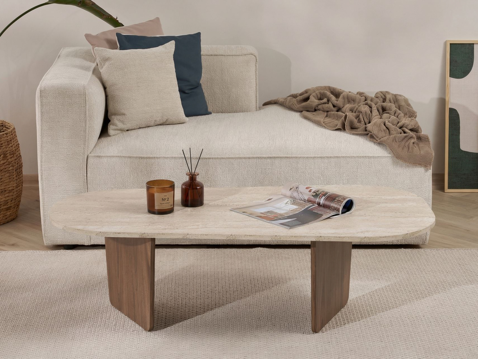 Măsuță de cafea Novato 135 (Deschis Travertine + Nuc)