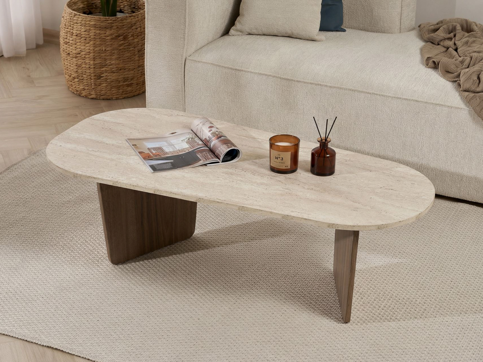 Măsuță de cafea Novato 135 (Deschis Travertine + Nuc)