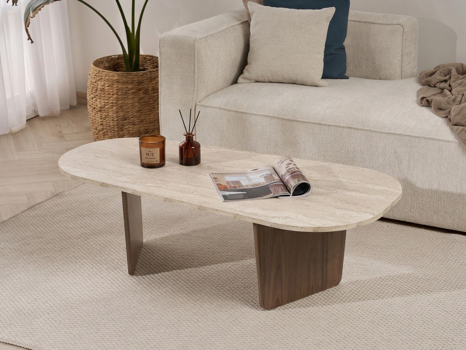 Măsuță de cafea Novato 135 (Deschis Travertine + Nuc)