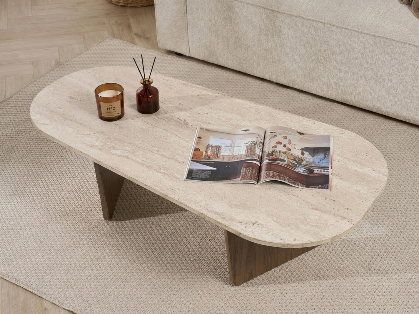 Măsuță de cafea Novato 135 (Deschis Travertine + Nuc)