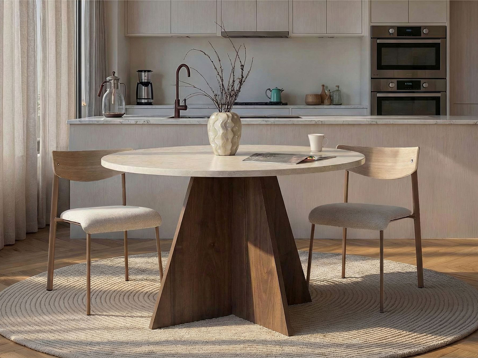 Masă Novato 134 (Deschis Travertine + Nuc)