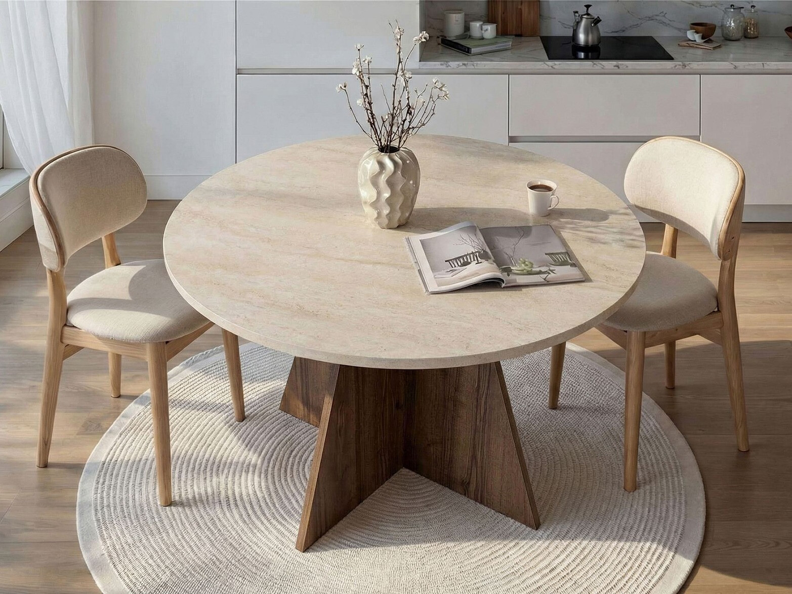 Masă Novato 134 (Deschis Travertine + Nuc)