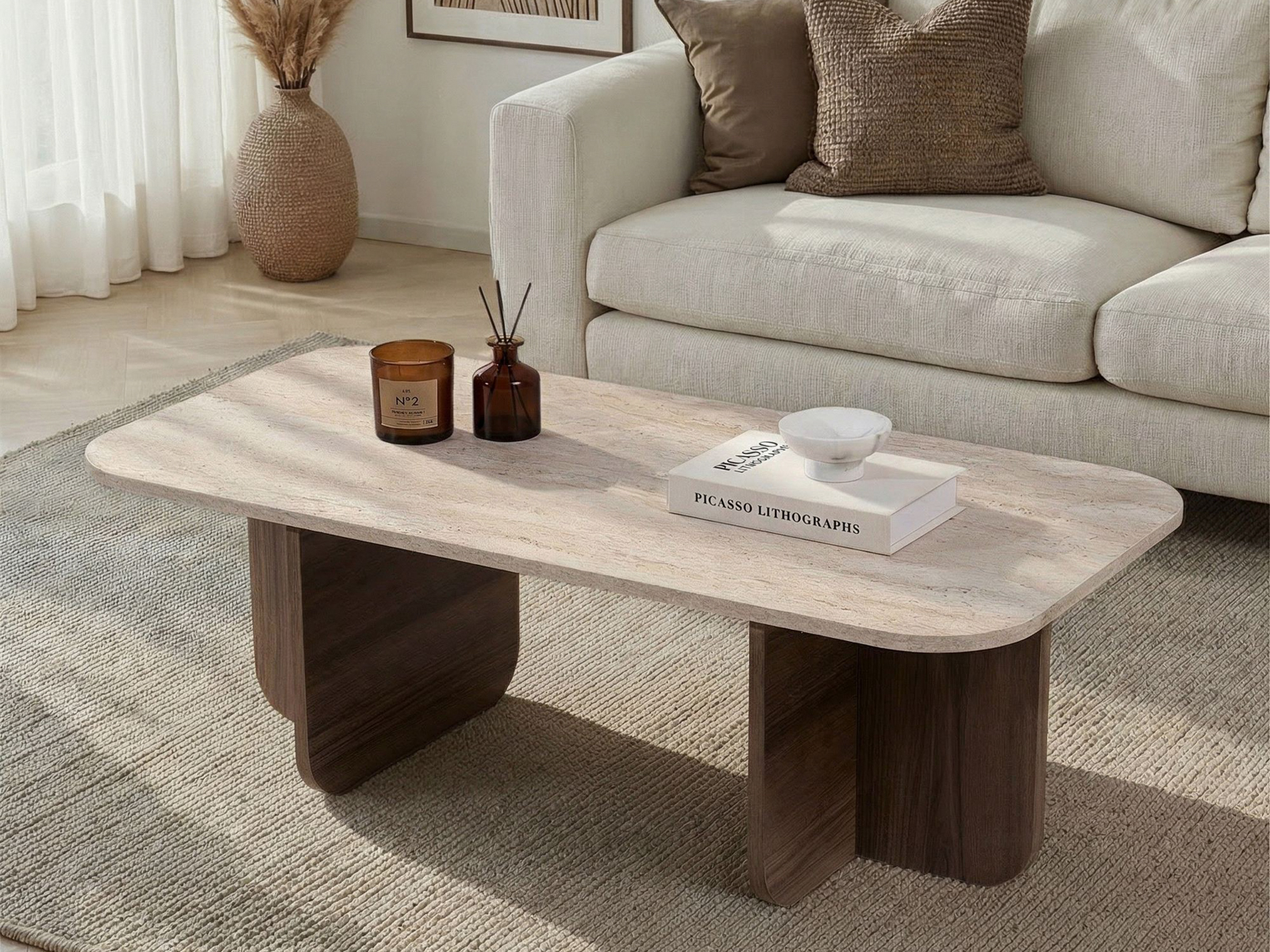 Măsuță de cafea Novato 164 (Nuc + Deschis Travertine)