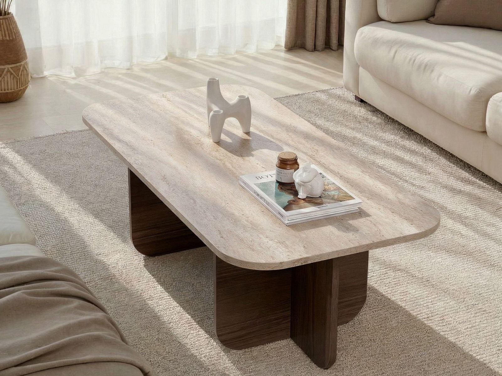 Măsuță de cafea Novato 164 (Nuc + Deschis Travertine)