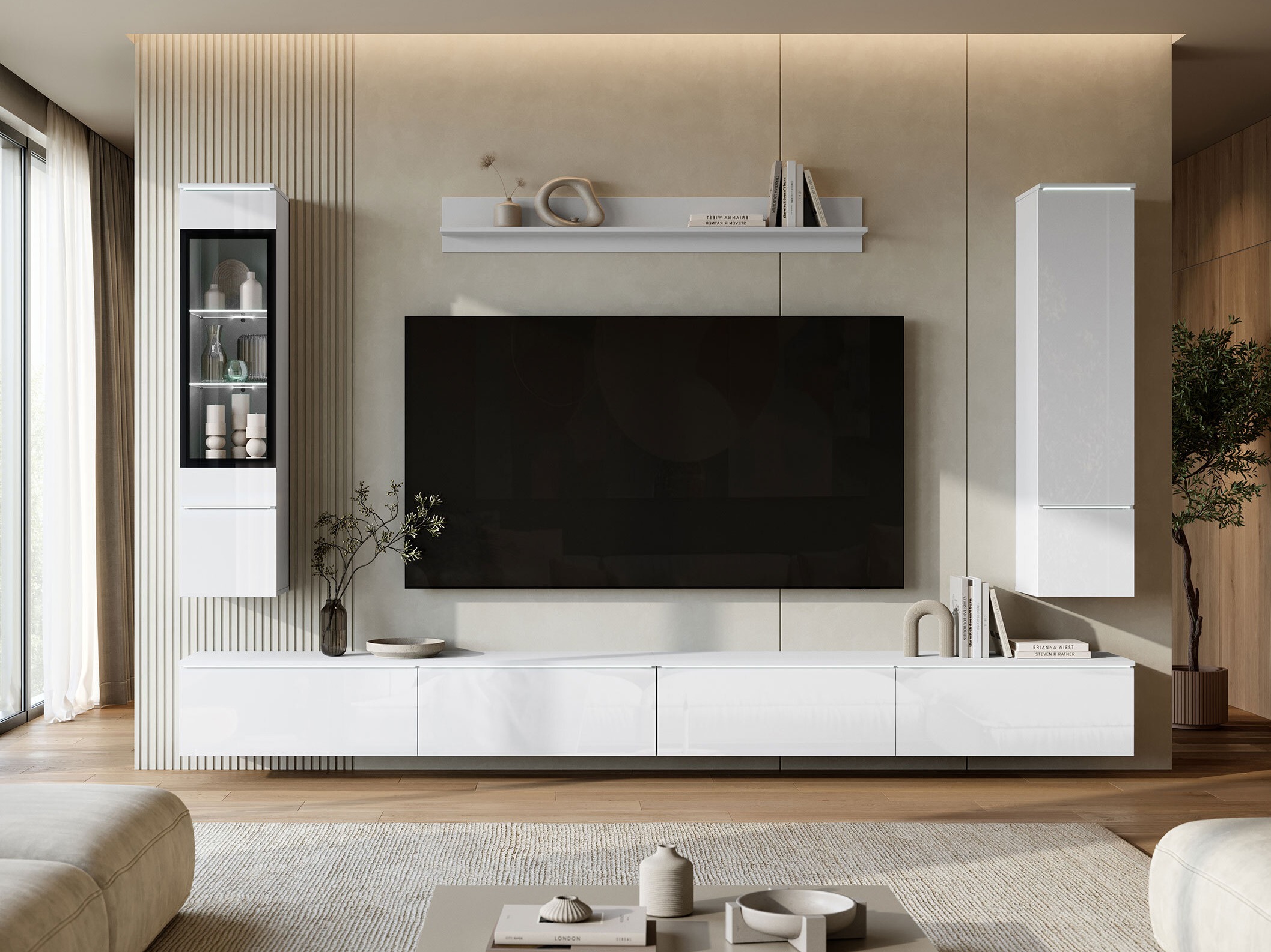 Set de living Mirfivo 110 (Alb + Alb lucios)
