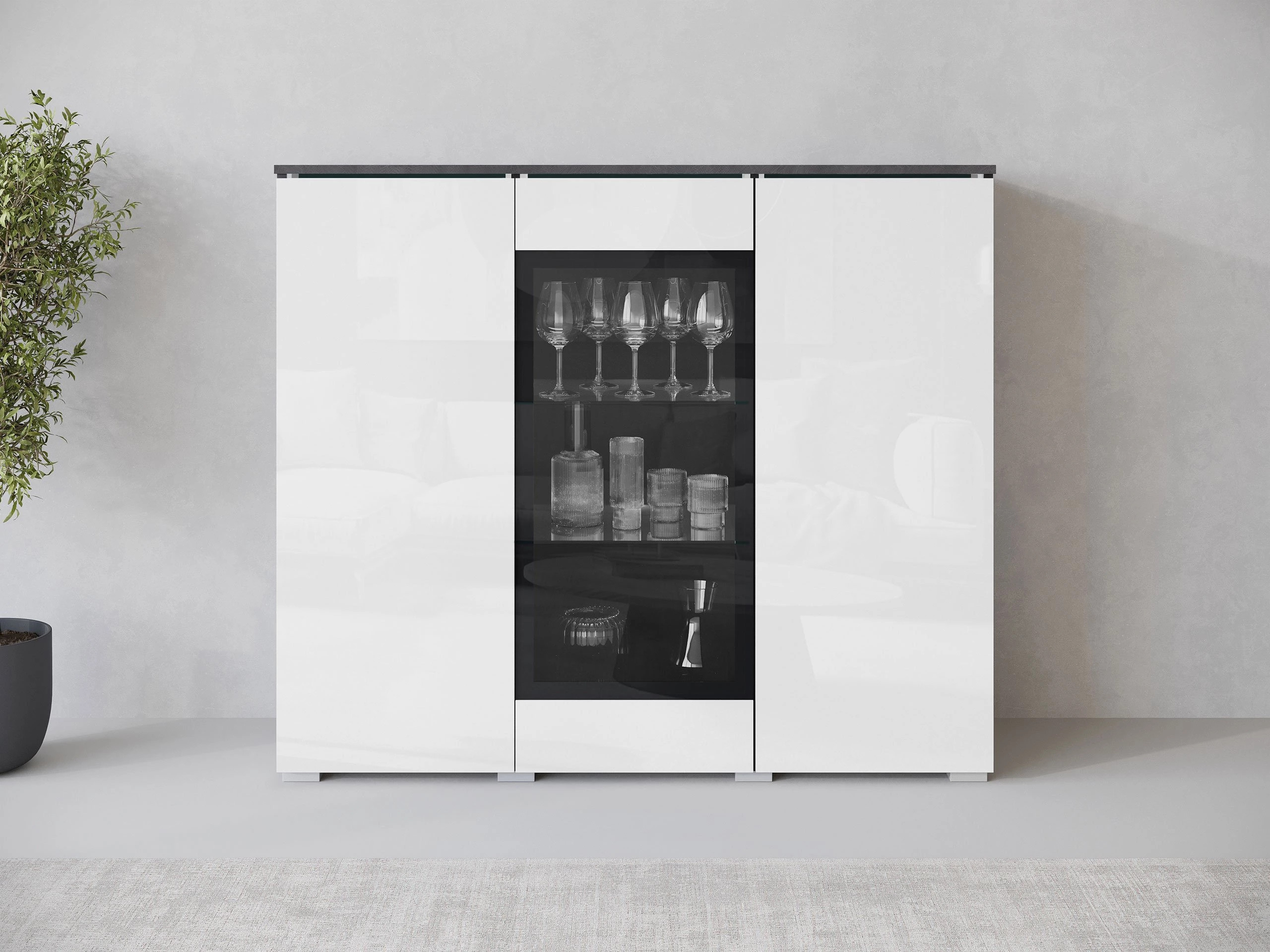 Bufet Mirfivo 103 (Matera gri + Alb lucios)