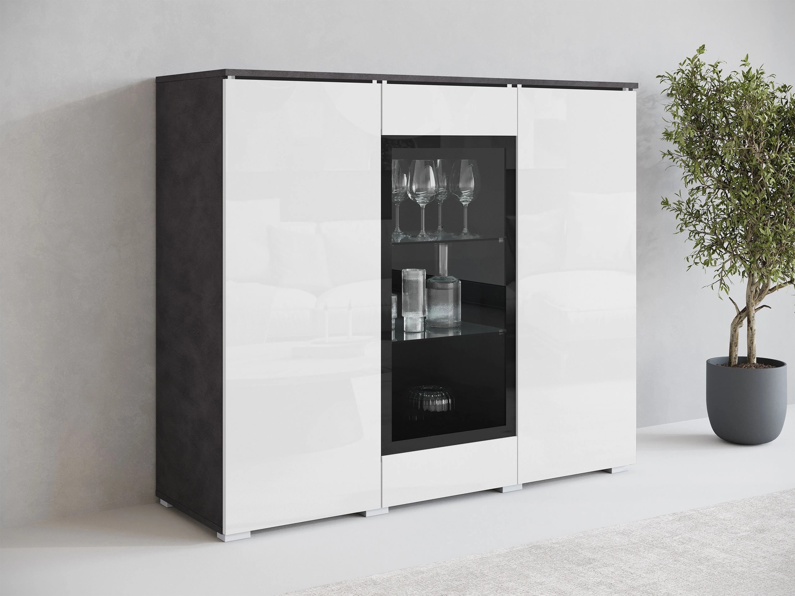 Bufet Mirfivo 103 (Matera gri + Alb lucios)