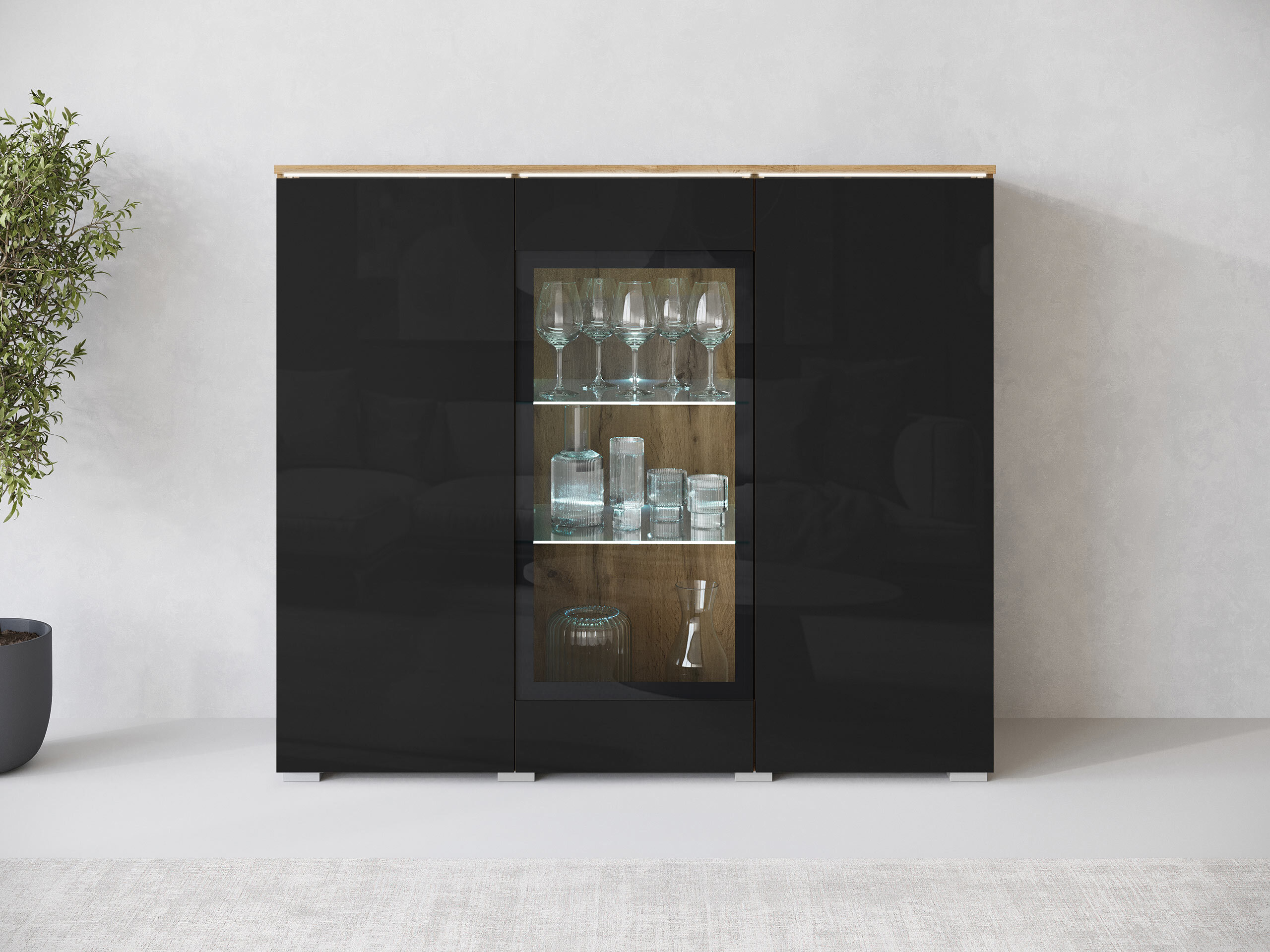 Bufet Mirfivo 103 (Stejar Wotan + Negru lucios)