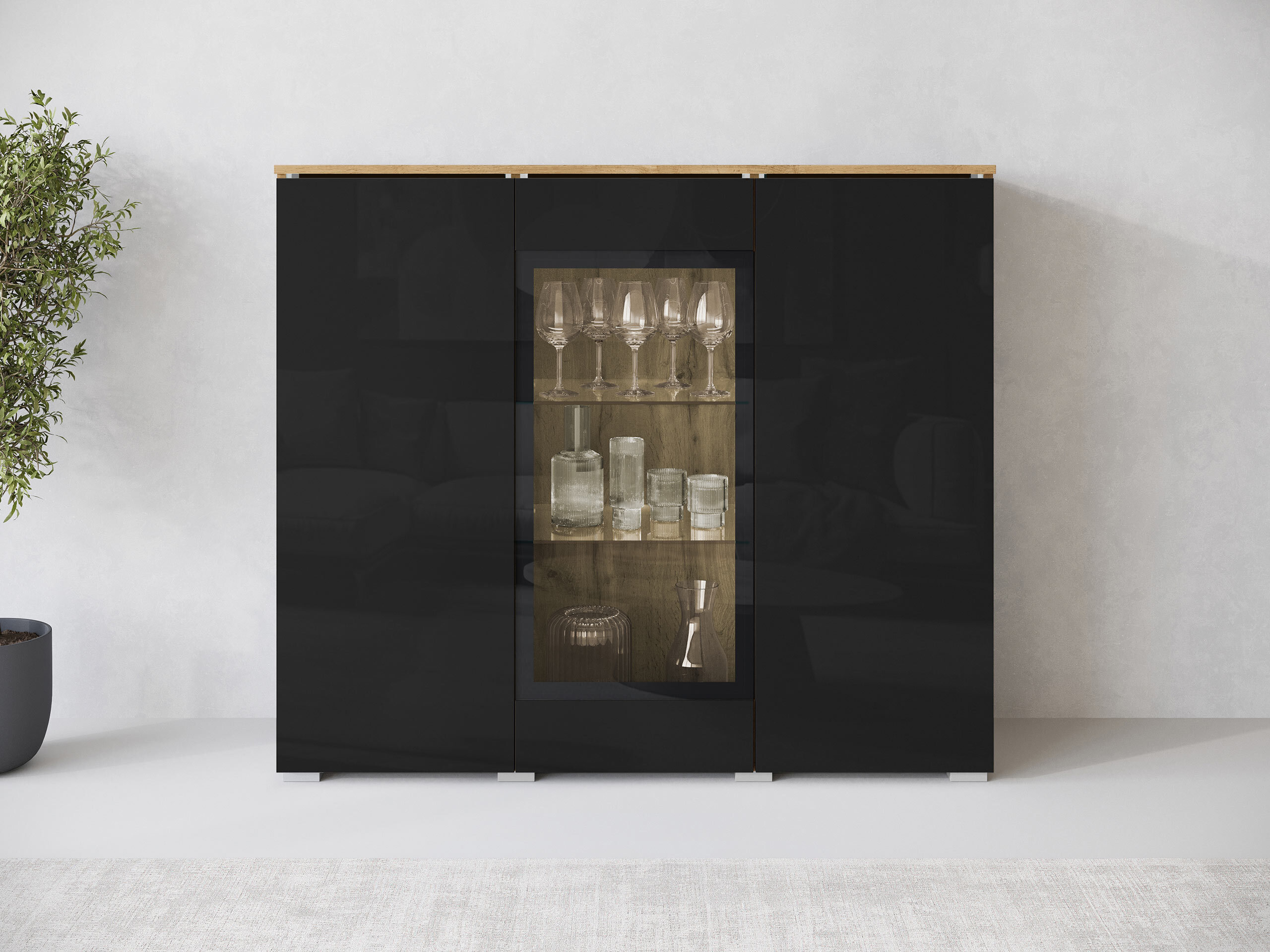 Bufet Mirfivo 103 (Stejar Wotan + Negru lucios)