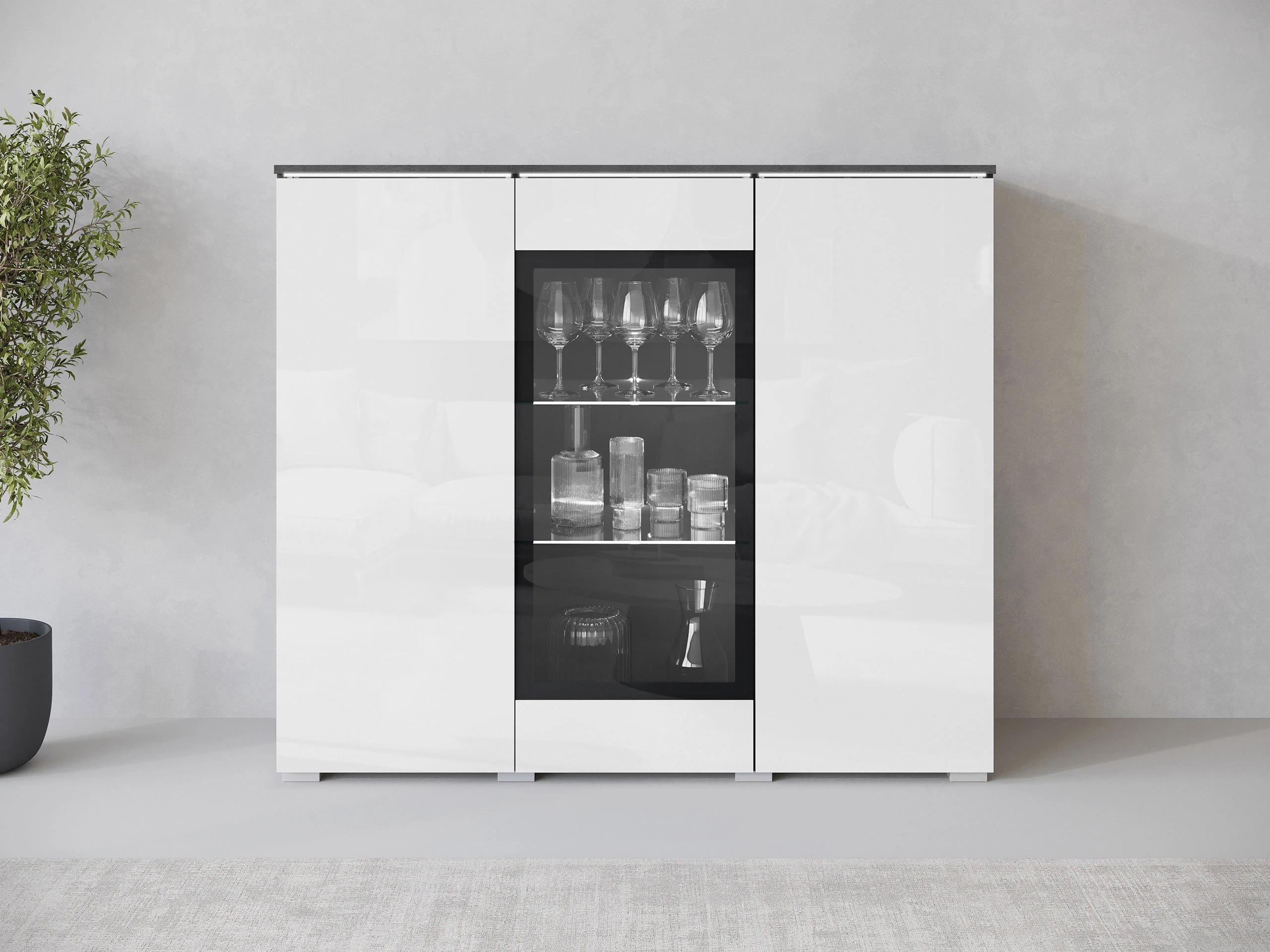 Bufet Mirfivo 103 (Matera gri + Alb lucios)