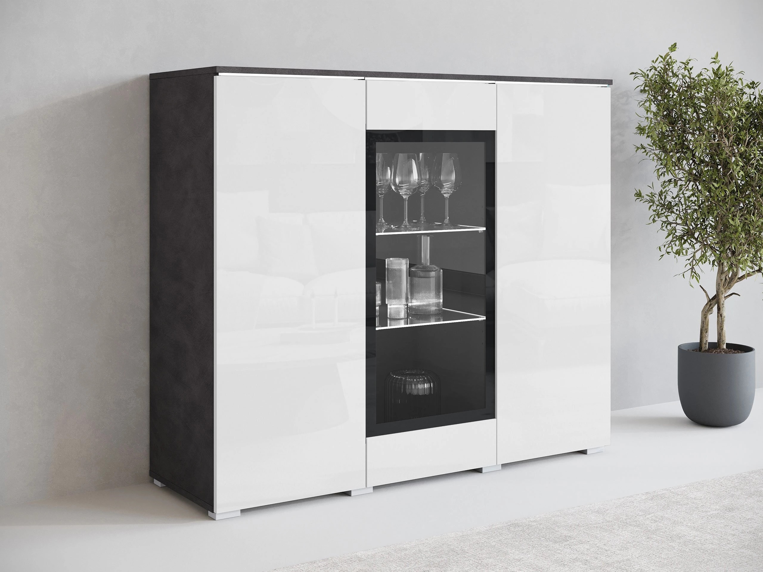Bufet Mirfivo 103 (Matera gri + Alb lucios)