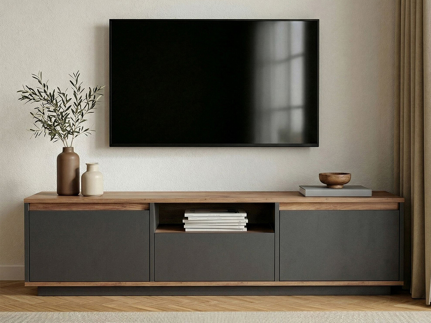 Comodă TV Novato 167 (Antracit + Pin)