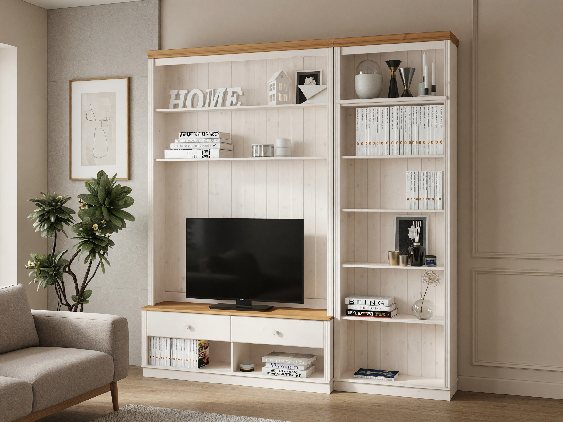 Set de living Saltoro 106 (Alb + Stejar Honey)