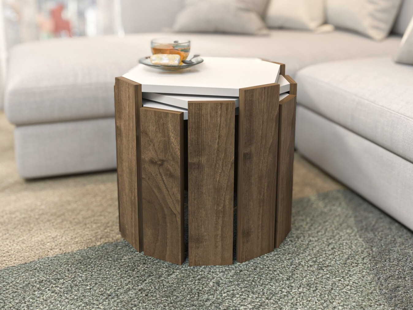 Set de măsuțe de cafea Kailua 2770 (Alb + Nuc deschis)