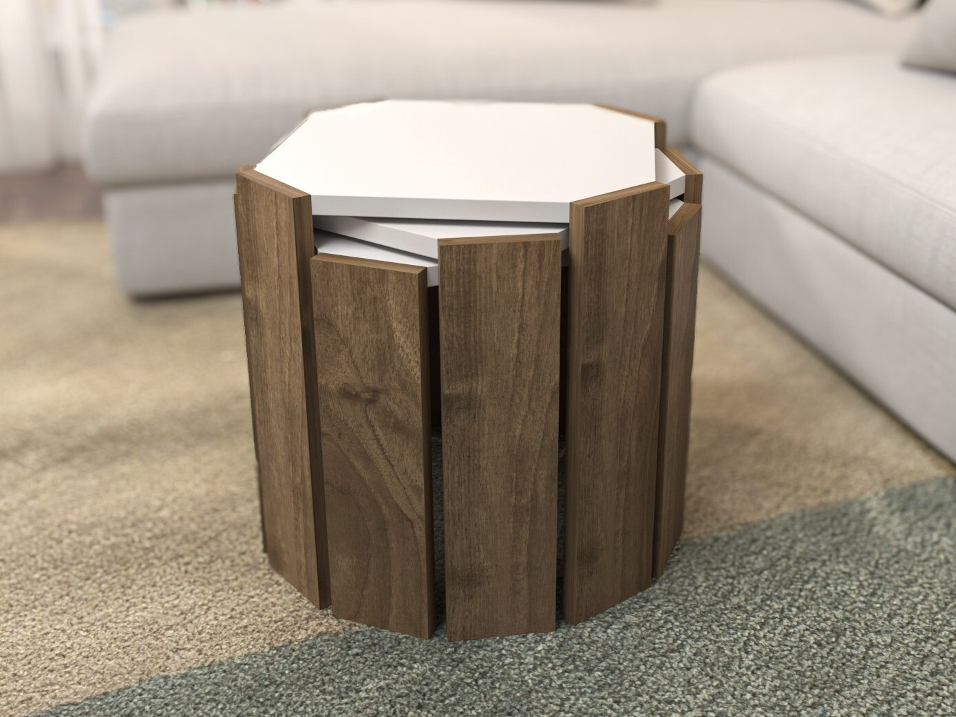 Set de măsuțe de cafea Kailua 2770 (Alb + Nuc deschis)