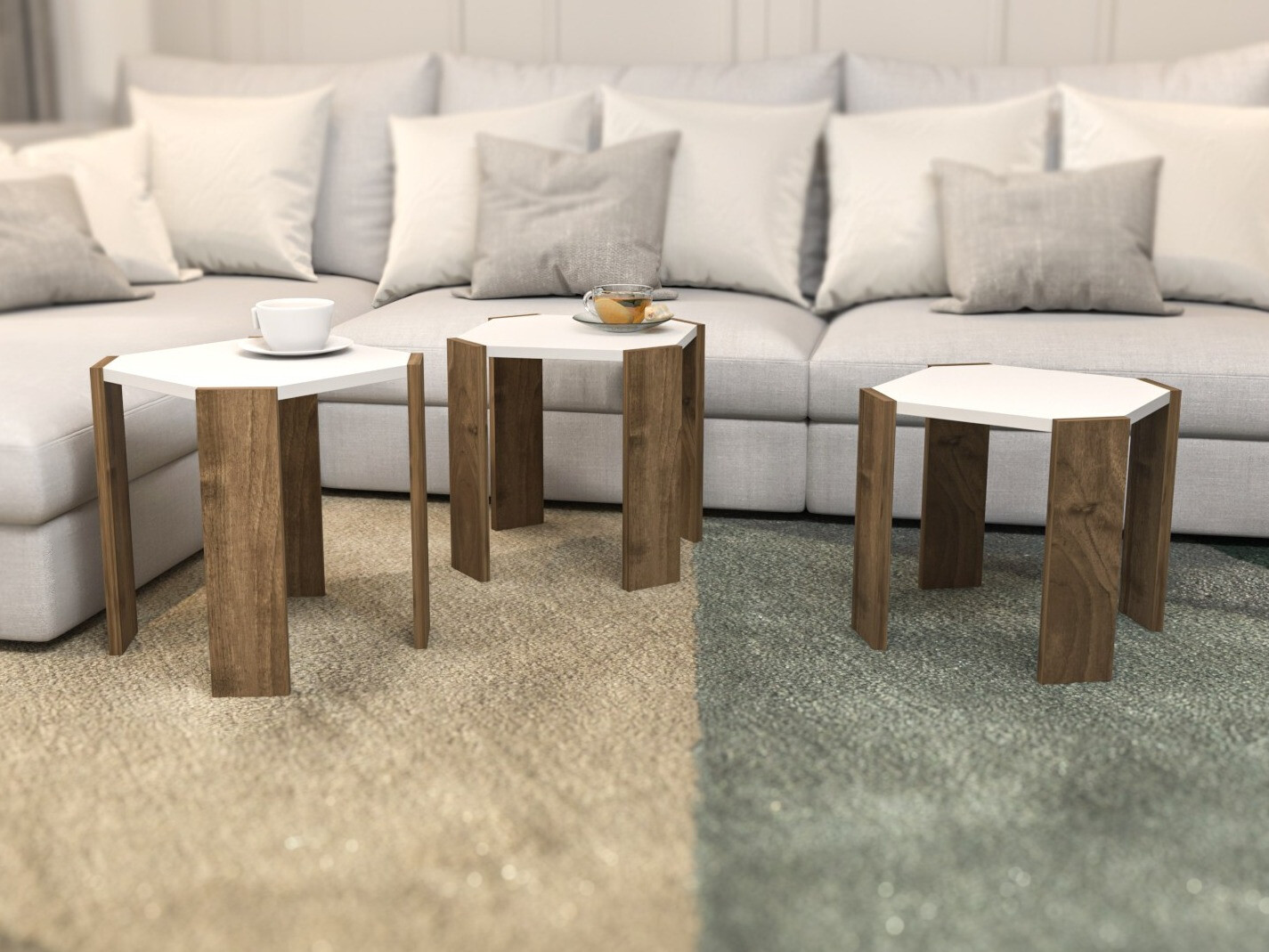 Set de măsuțe de cafea Kailua 2770 (Alb + Nuc deschis)
