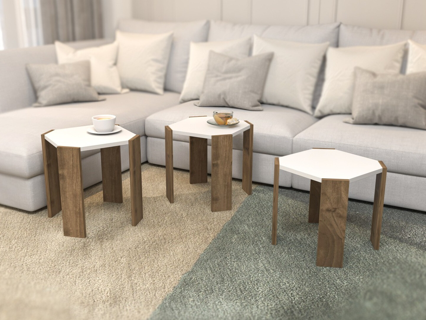 Set de măsuțe de cafea Kailua 2770 (Alb + Nuc deschis)