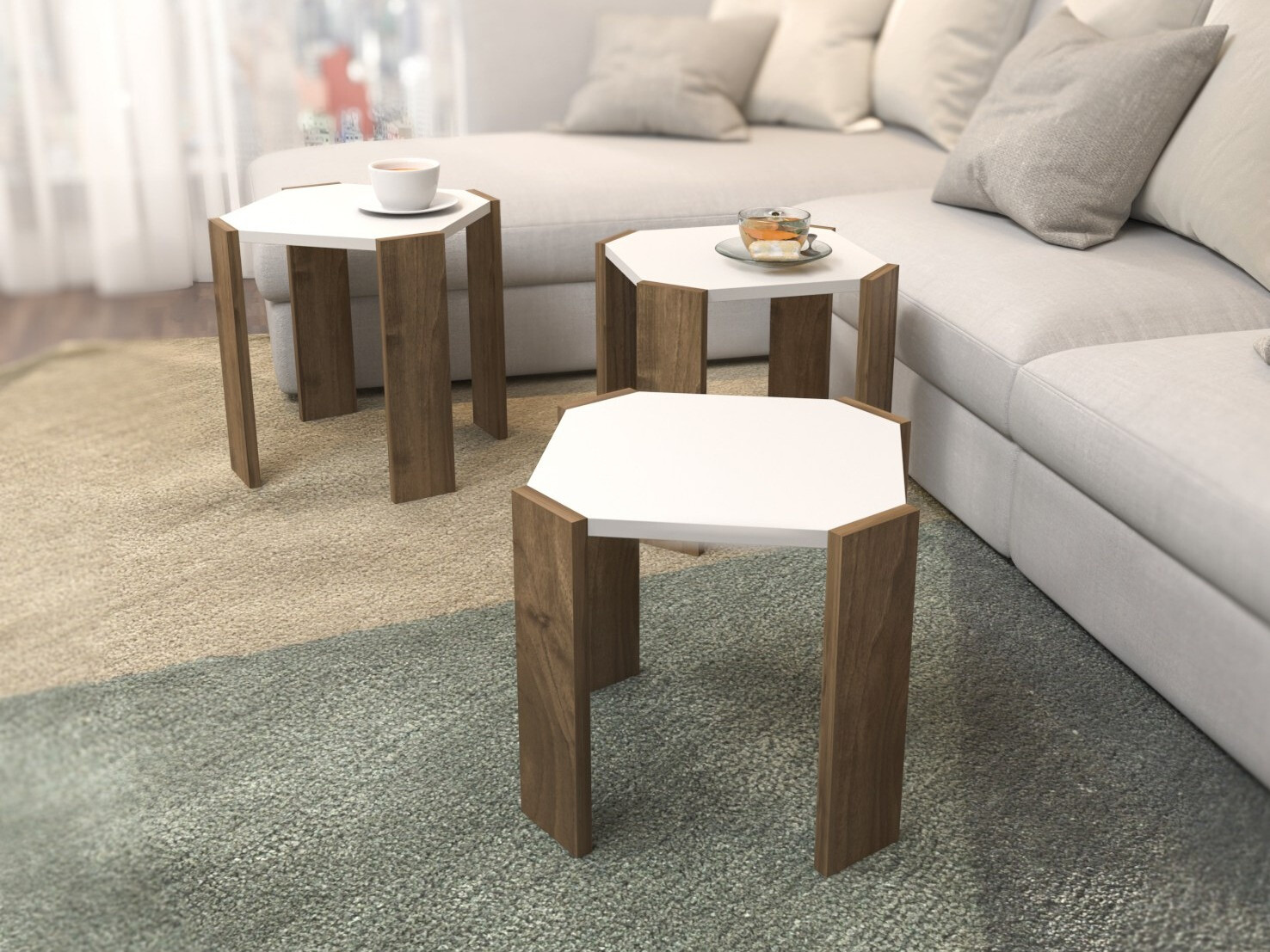 Set de măsuțe de cafea Kailua 2770 (Alb + Nuc deschis)