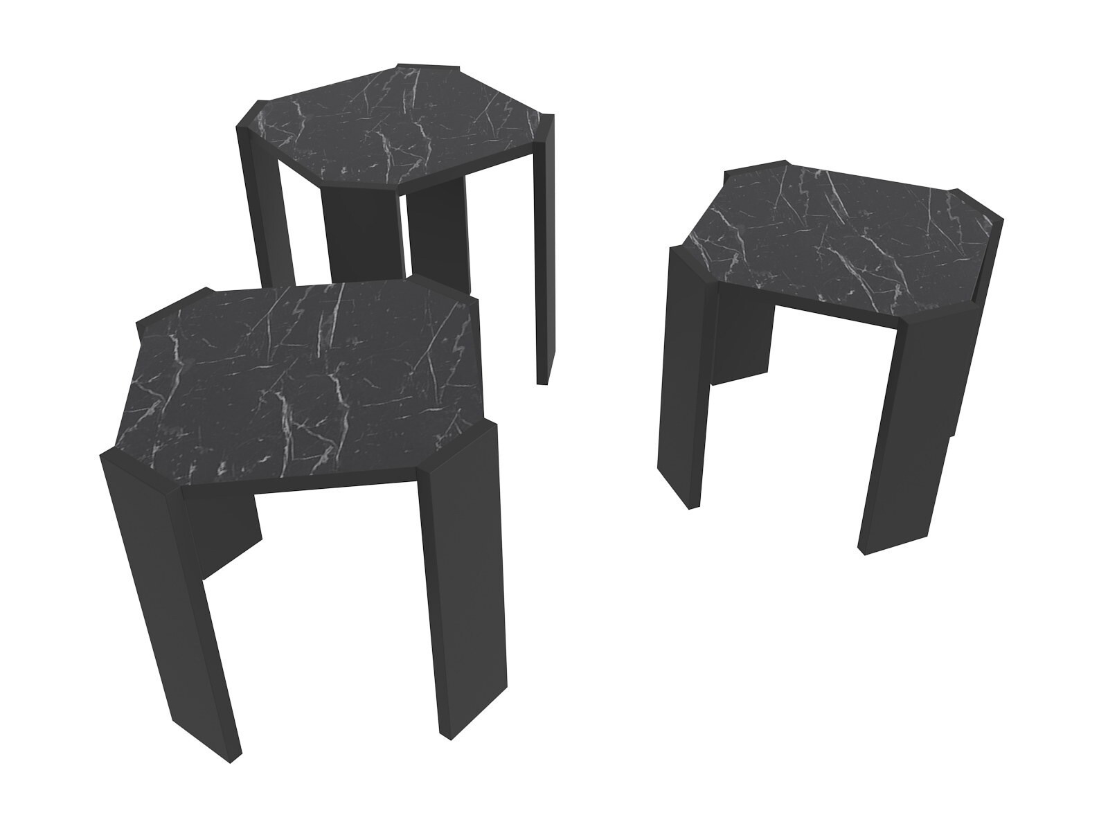 Set de măsuțe de cafea Kailua 2770 (Negru + Marmură neagră)