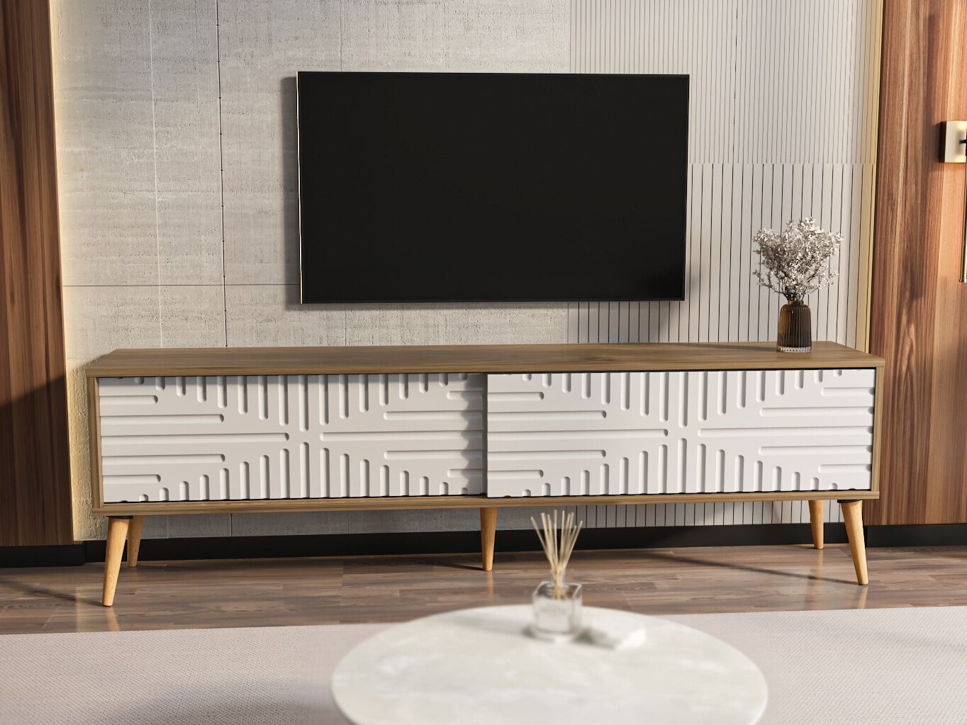 Comodă TV Kailua 2771 (Alb + Nuc)