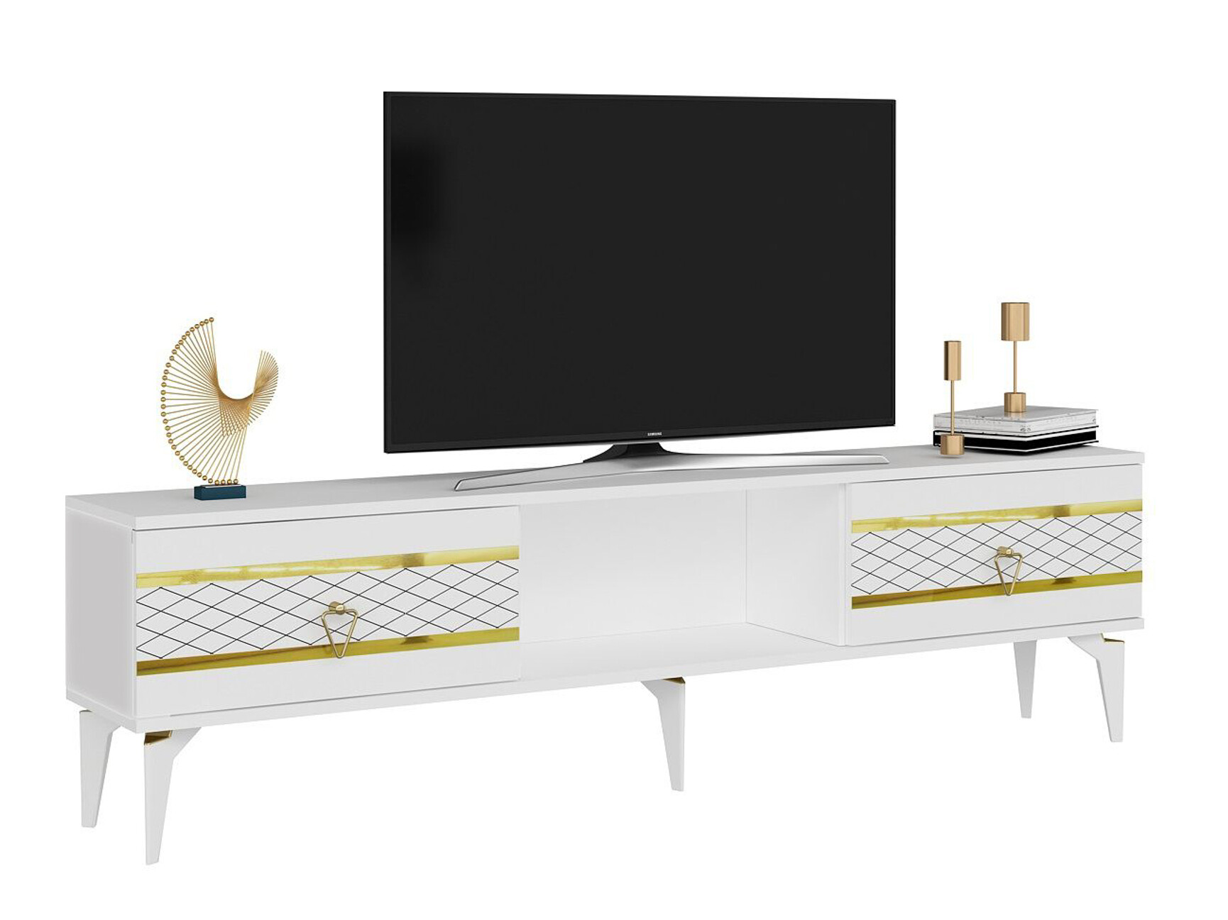 Comodă TV Asheboro 202 (Alb + Aur)