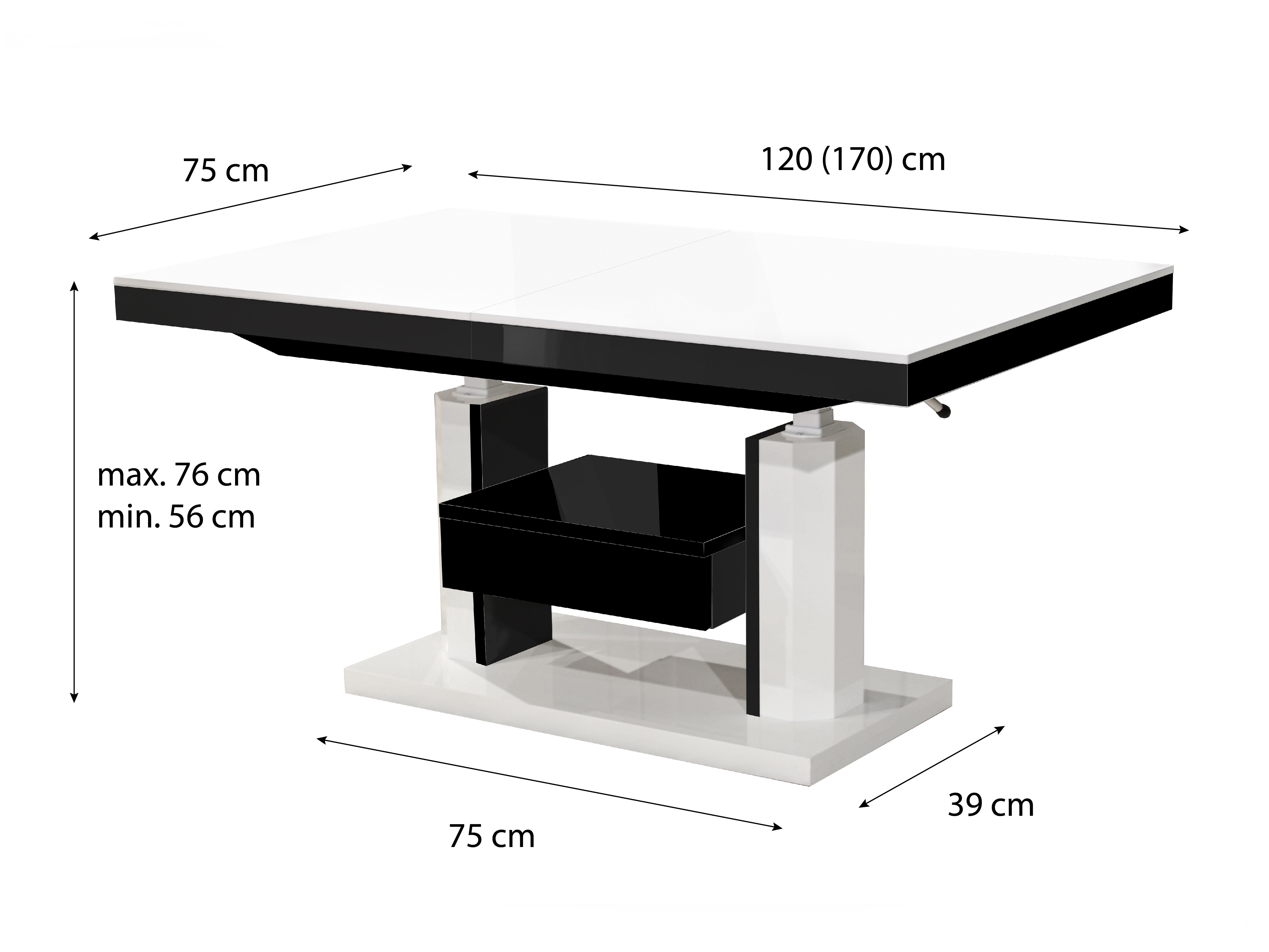 Măsuță de cafea extensibila Hoboken 100 (Alb lucios + Negru lucios)