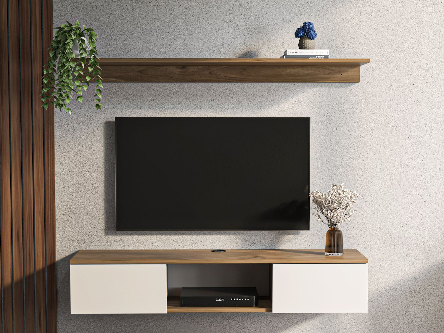 Comodă TV Asheboro 213 (Alb + Nuc deschis)