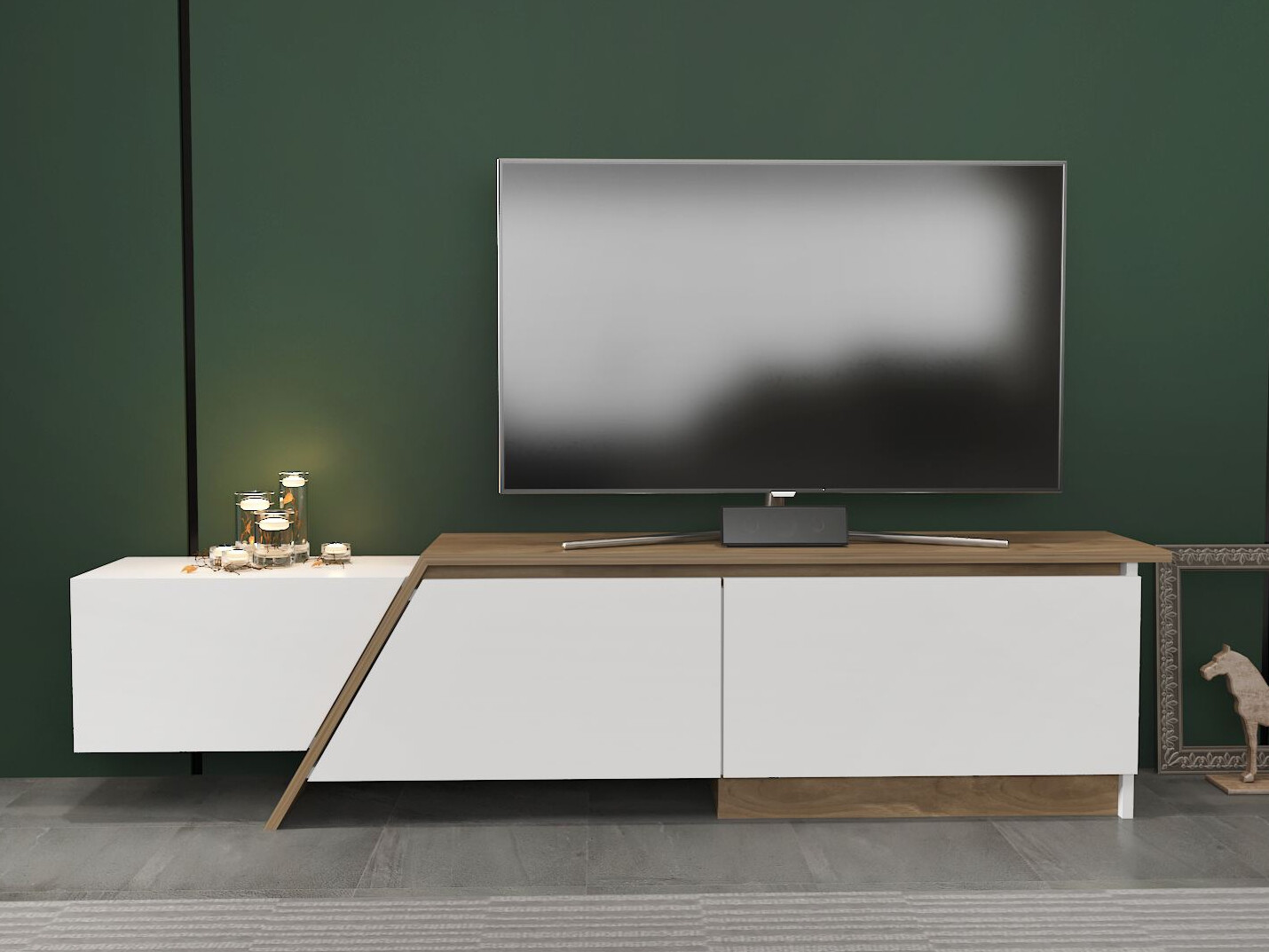 Comodă TV Asheboro 219 (Alb + Nuc)