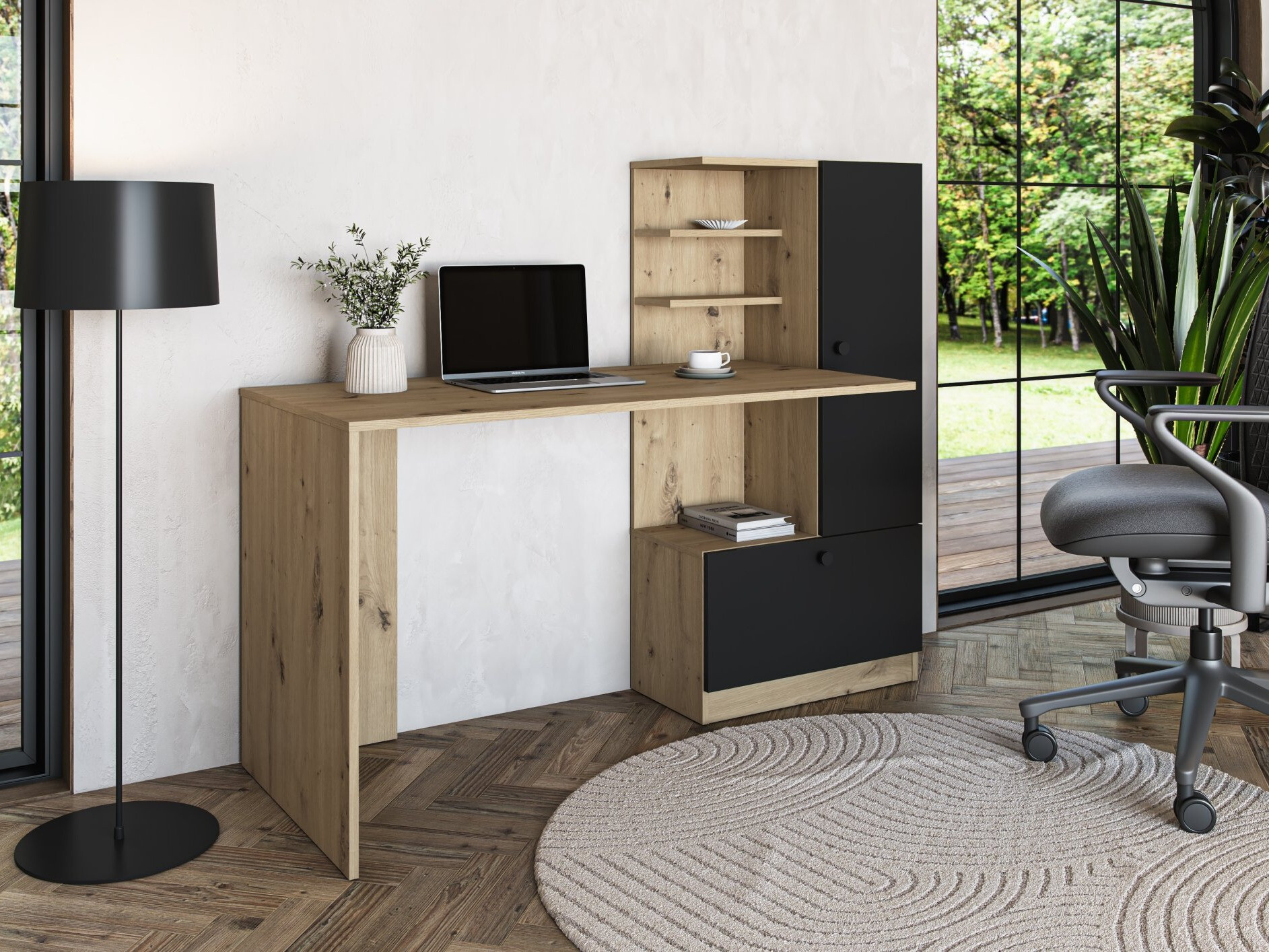 Birou Houston 2148 (Negru + Stejar artizan)