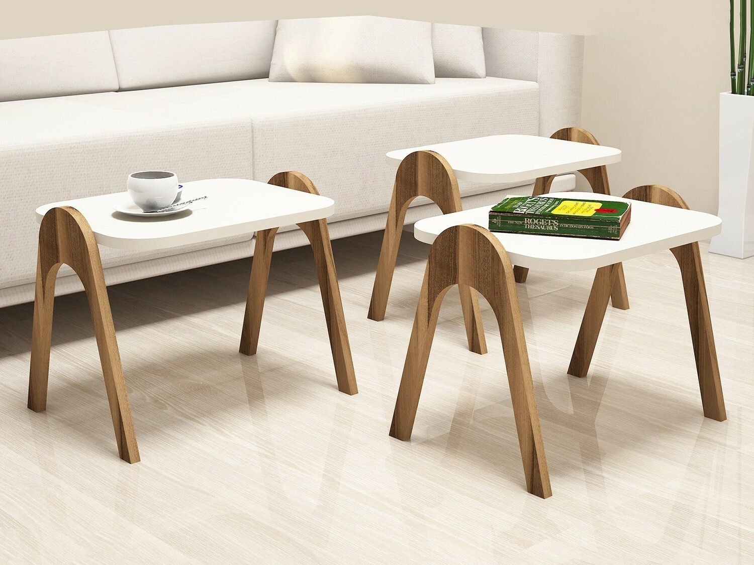 Set măsuțe laterale Kailua 1621 (Nuca + Crem)
