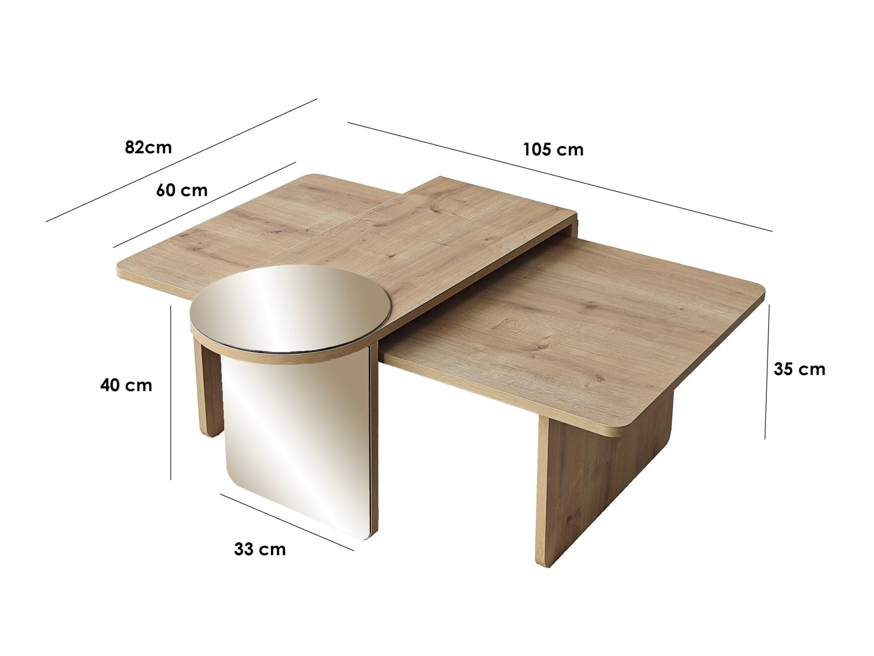 Set de măsuțe de cafea Kailua 2822 (Stejar)