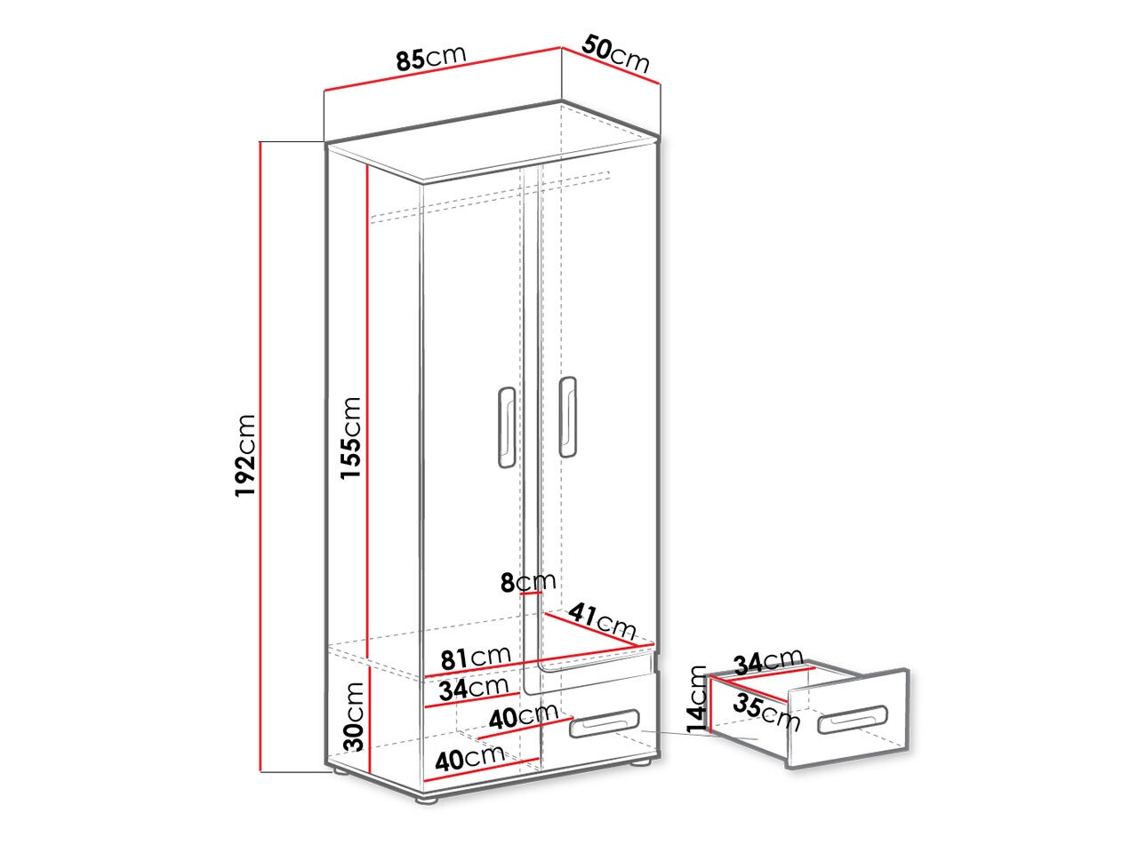 Dulap Levtala 101 (Antracit + Alb + Roze)