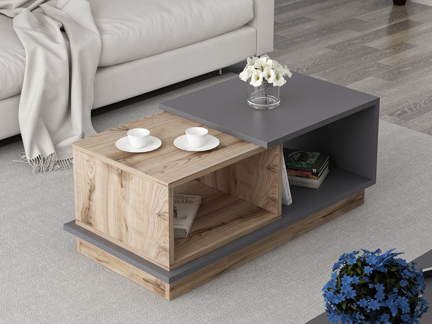 Măsuță de cafea Kailua 2582 (Antracit + Stejar)