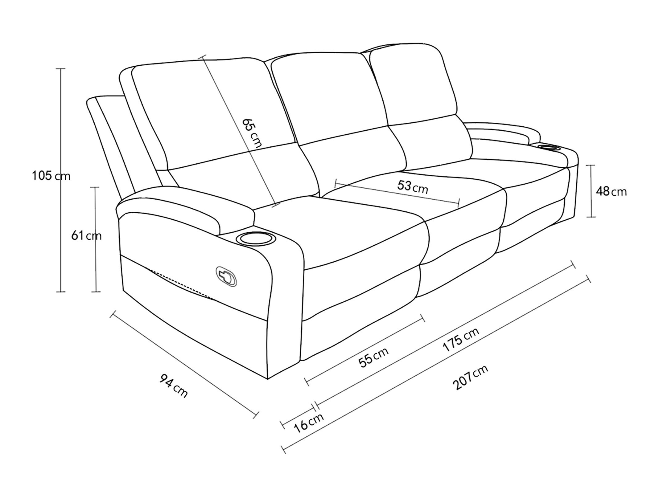 Canapea recliner Denton 1566 (Gri inchis)