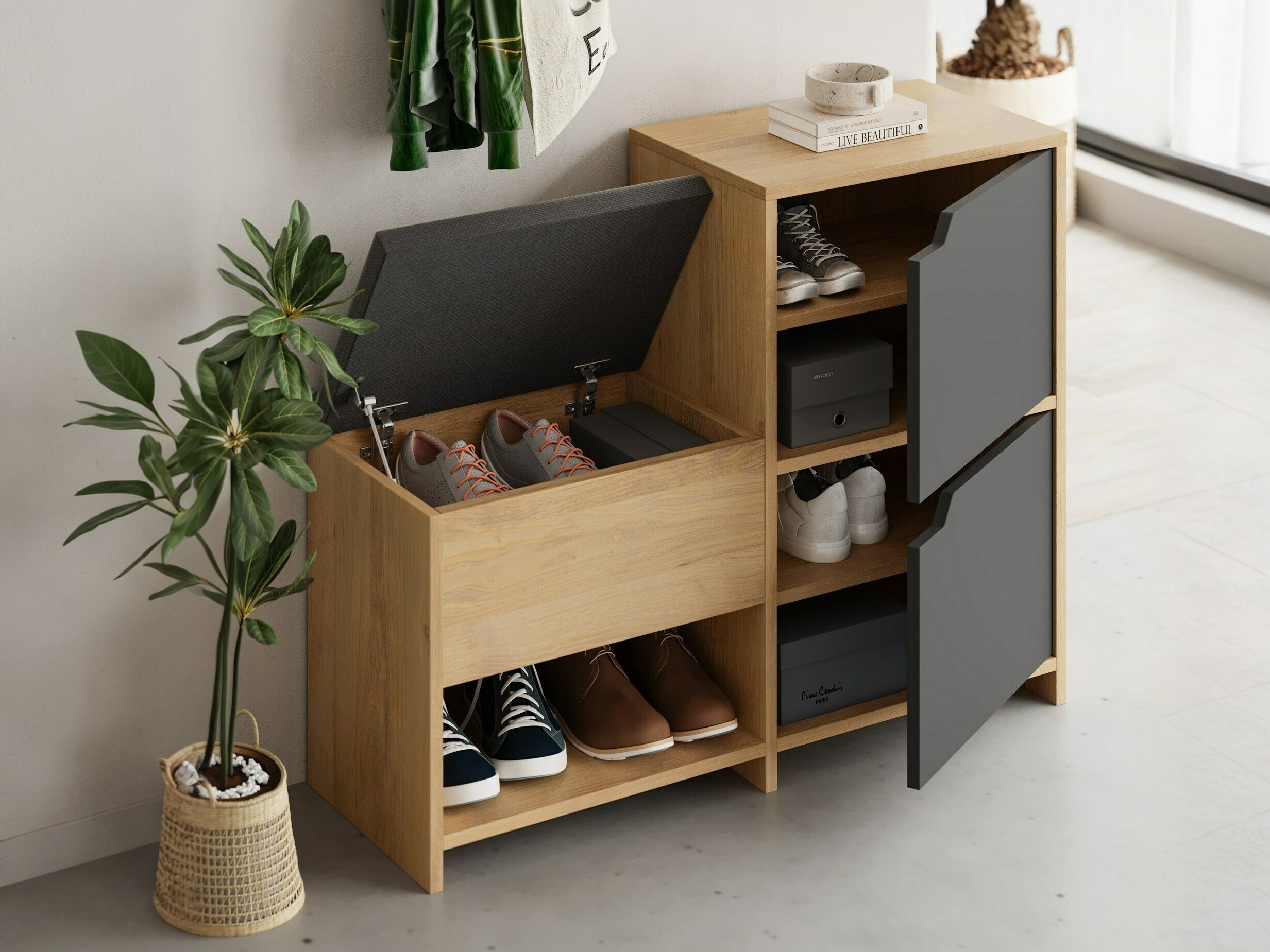 Dulap pantofi Kailua 2150 (Antracit + Stejar)