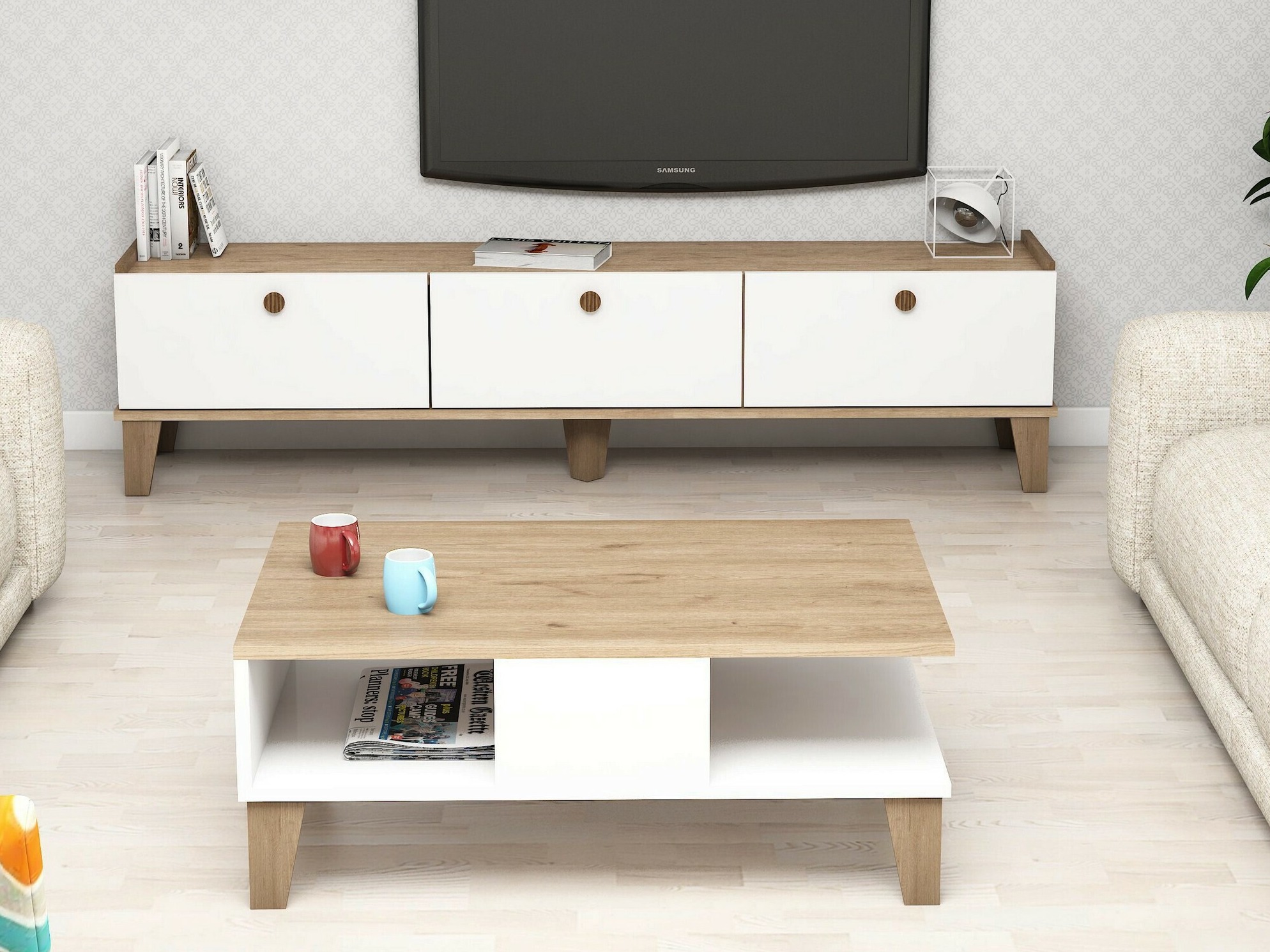 Set de living Kailua 723 (Stejar + Alb)