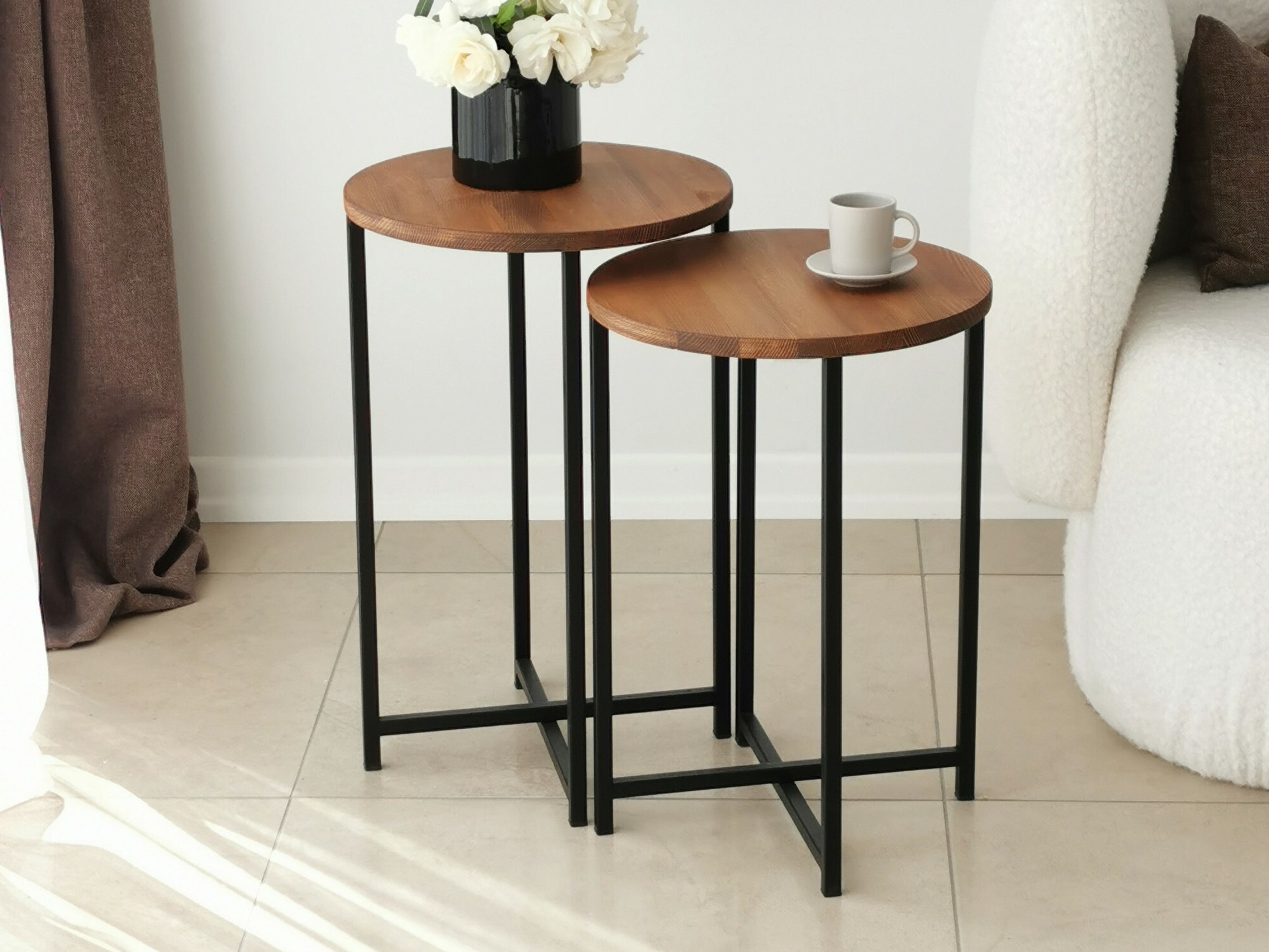 Set măsuțe laterale Kailua 1625 (Negru + Stejar)