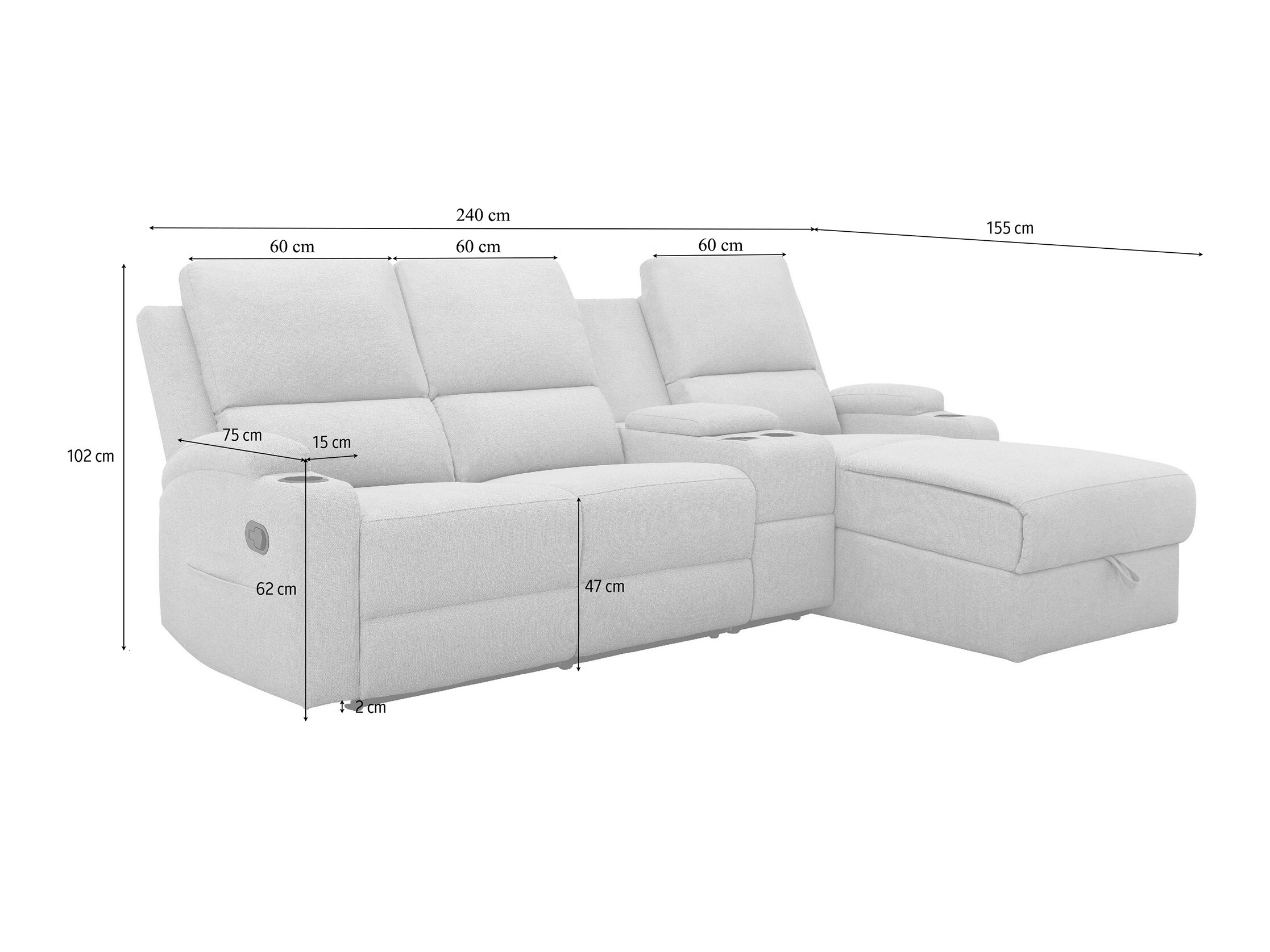 Colțar cu recliner Denton 1568 (Antracit)